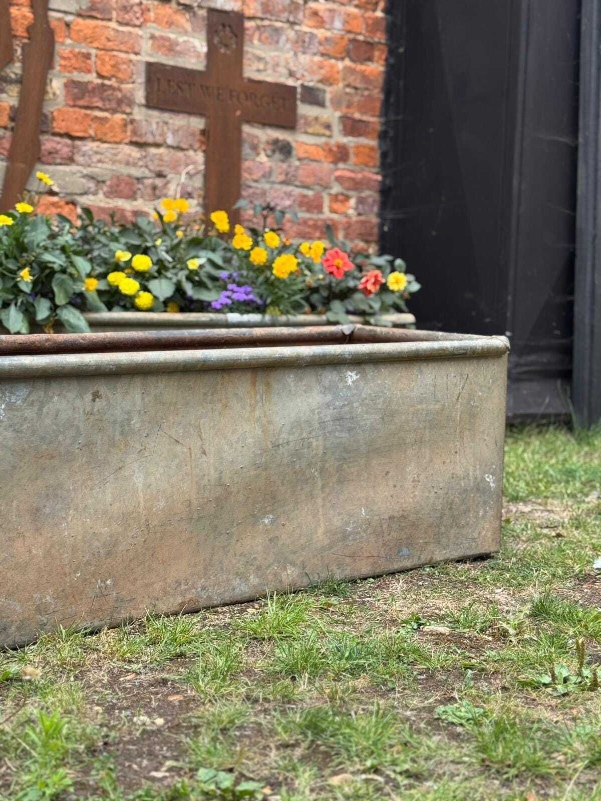 Rustic Galvanised Trough Garden Planter / Raised Bed Flower Plant Tree Pot 6a photo for sale