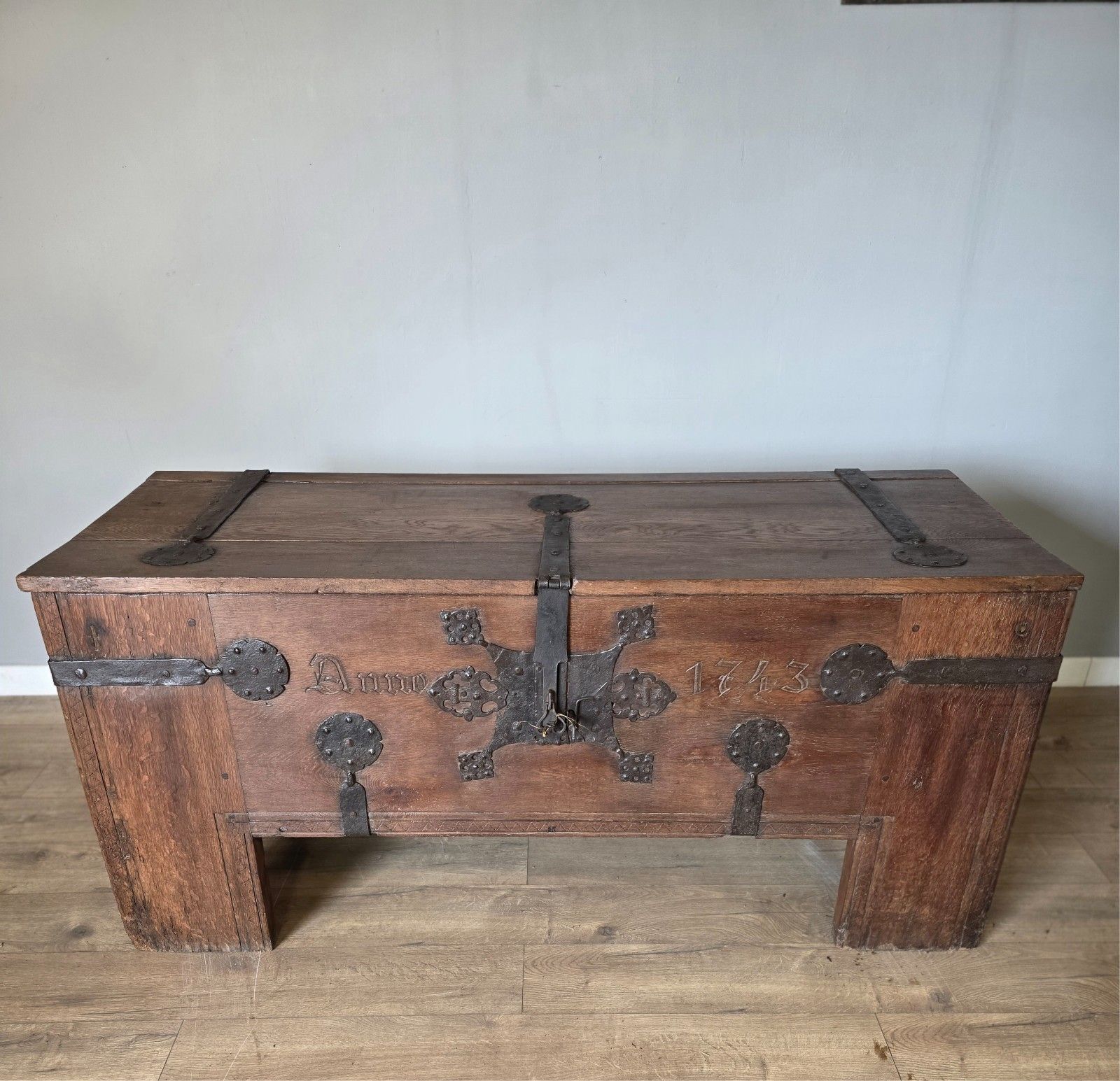 Dated Oak Ironbound Westphalian Coffeur