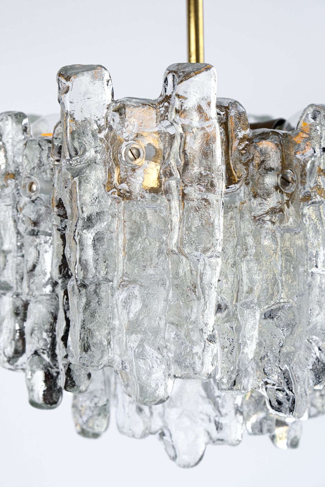 photo buy Mid Century Ice Glass & Brass Chandelier By J.T. Kalmar, Austria C.1970s