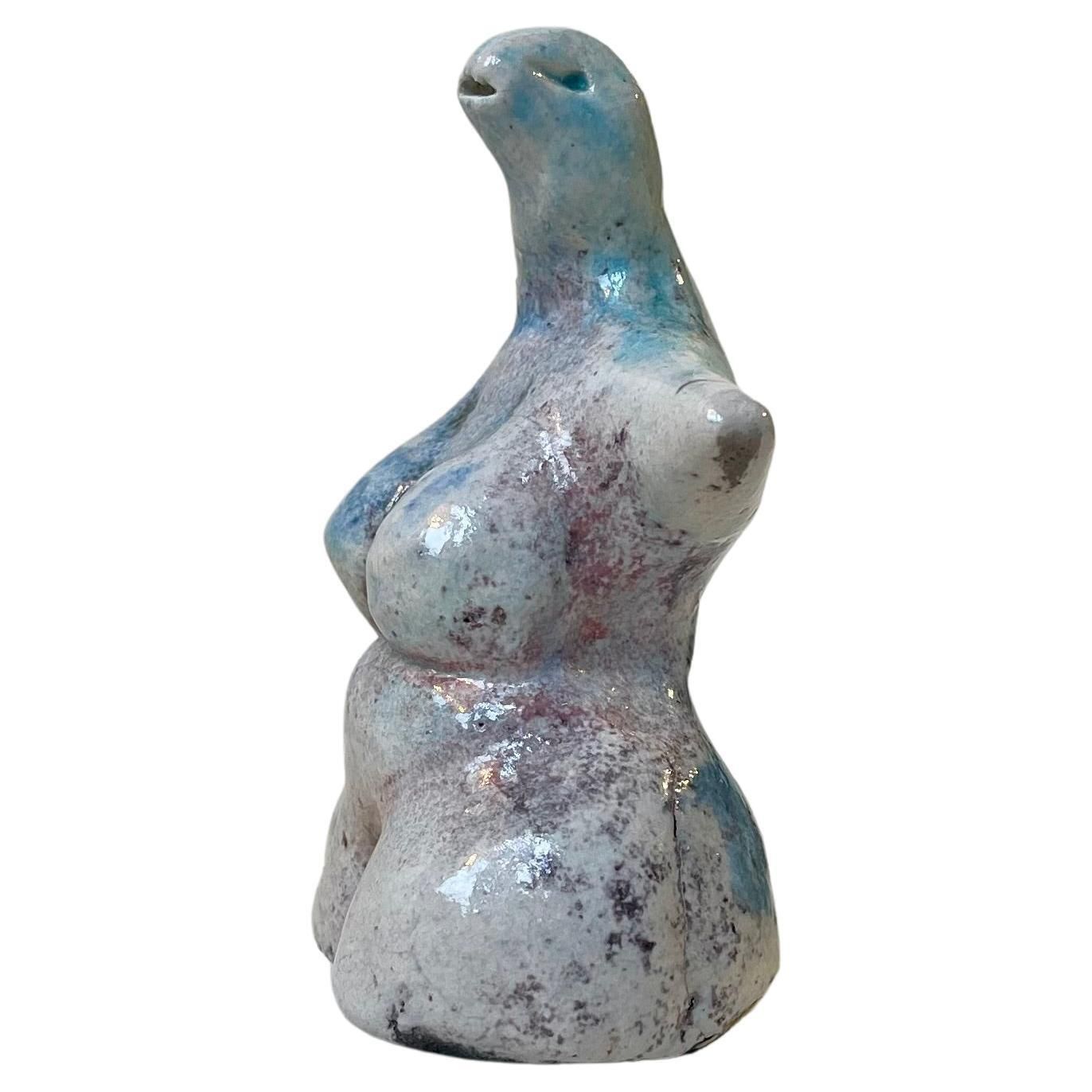 Scandinavian Surreal Female Figurine 'Lizard Queen' In The Style Of åke Holm