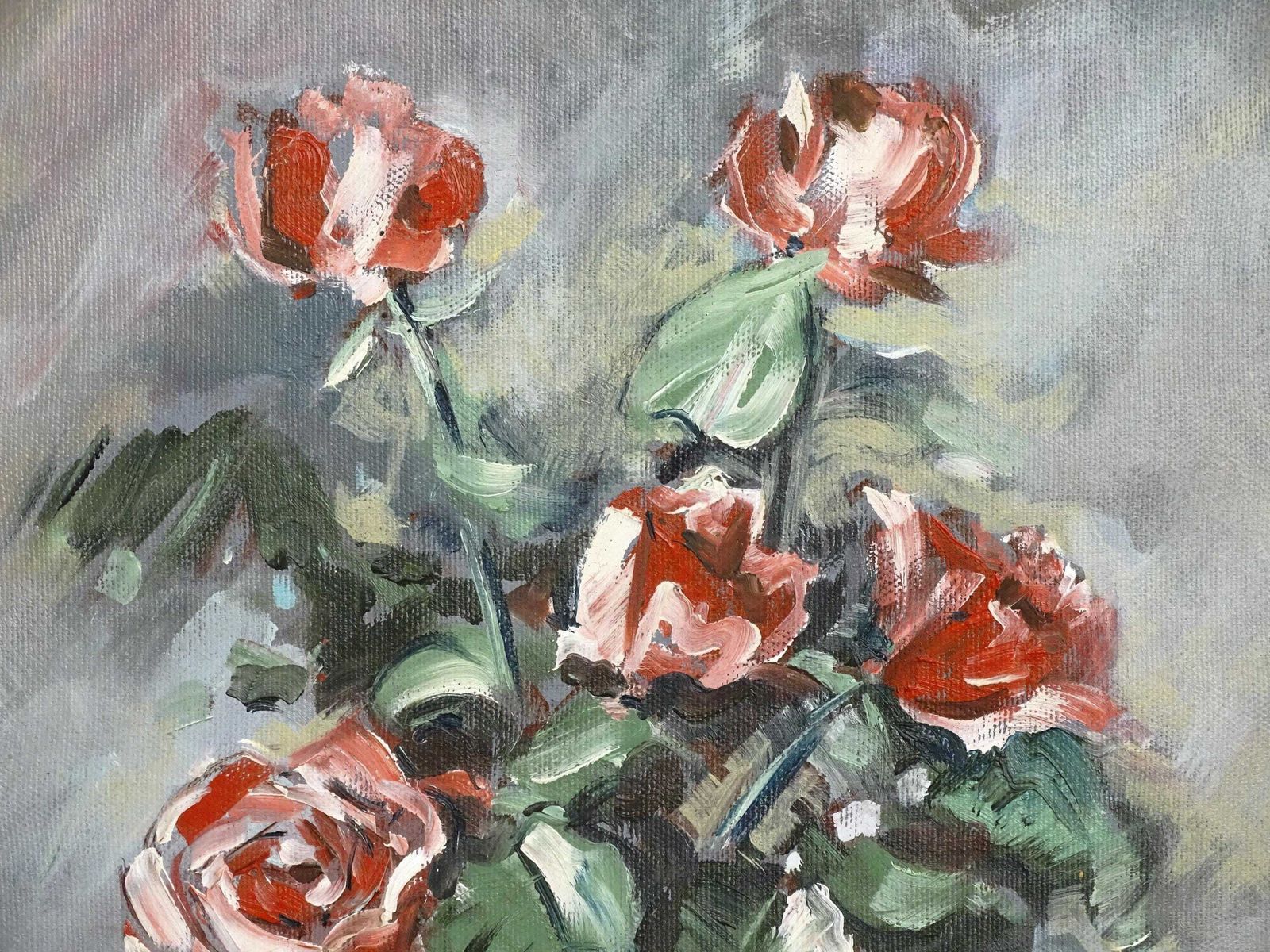Red Roses Oil Painting: Impressionist Floral Still Life In Blue Vase, Framed photo Art