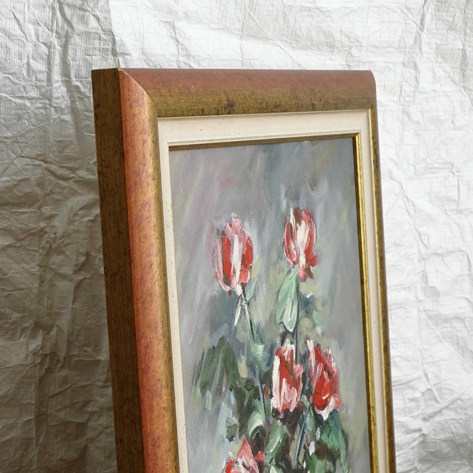 Red Roses Oil Painting: Impressionist Floral Still Life In Blue Vase, Framed photo 145.0