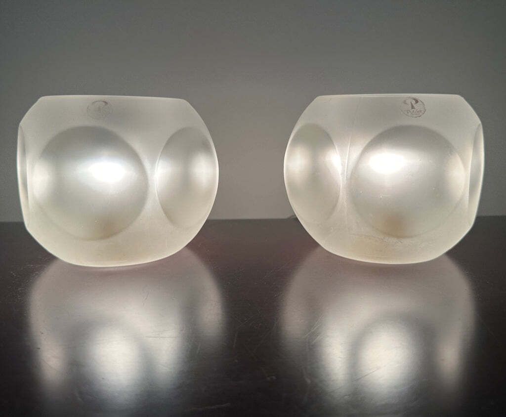 Pair Of 1970s German Peill & Putzler Frosted Circular Concave Glass Table Lamps photo furniture