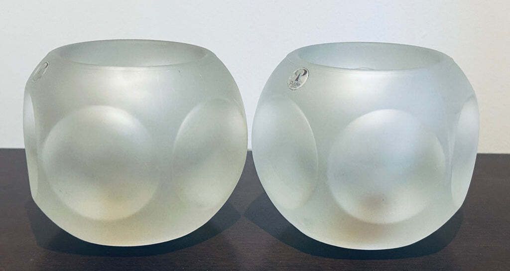 photo buy Pair Of 1970s German Peill & Putzler Frosted Circular Concave Glass Table Lamps