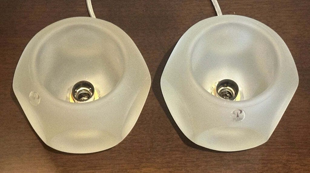 photo vintage Pair Of 1970s German Peill & Putzler Frosted Circular Concave Glass Table Lamps