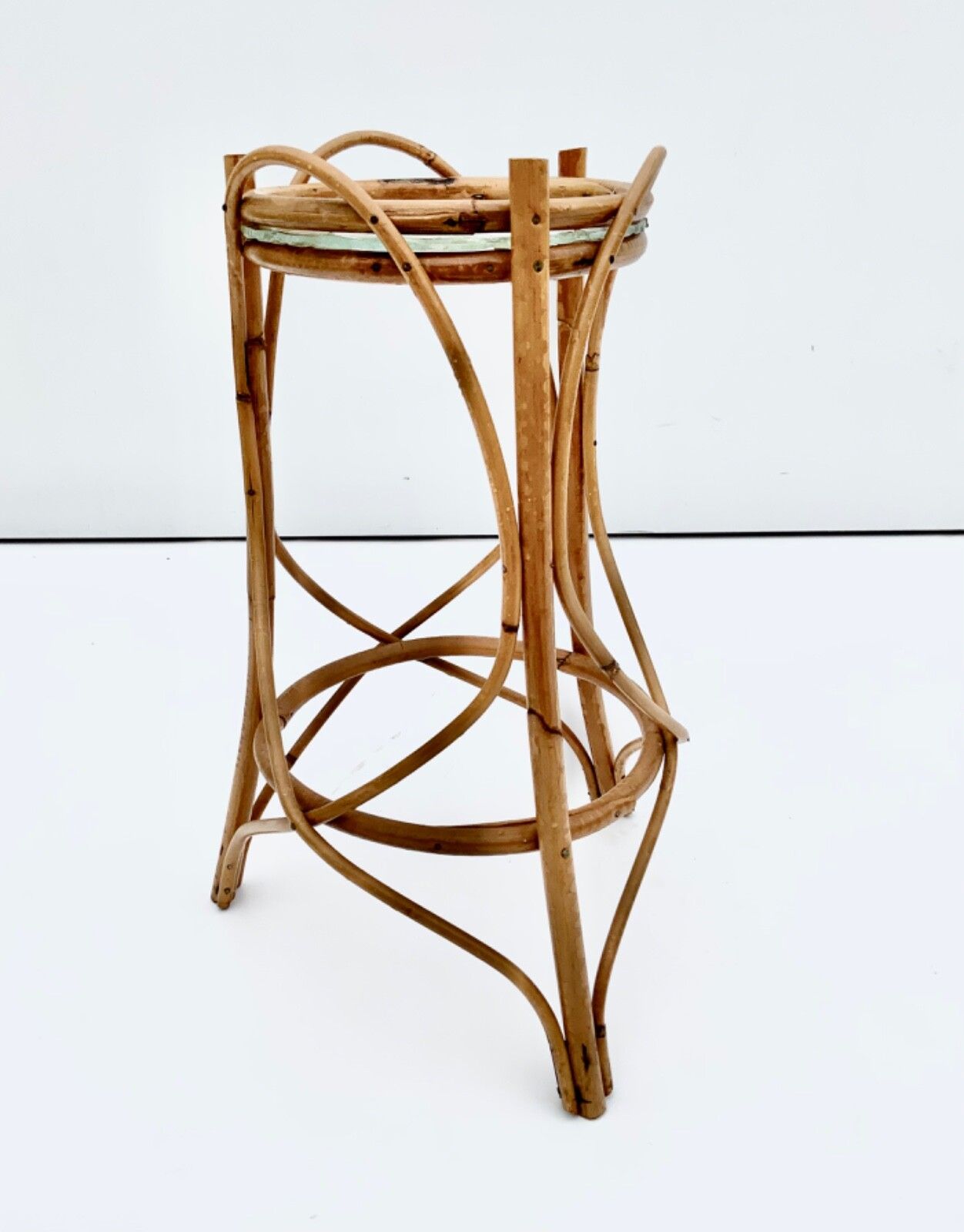 A Rattan Pedestal, Flower Stand Mid 20th Century photo vinterior
