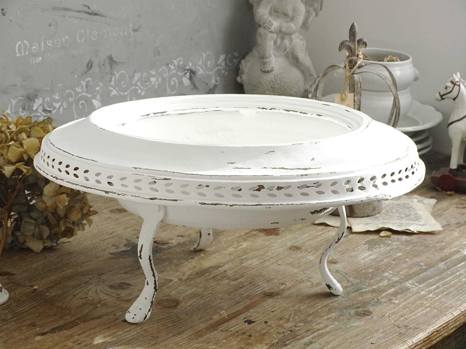 Distressed White Metal Pedestal Planter: Vintage Footed Jardiniere photo buy