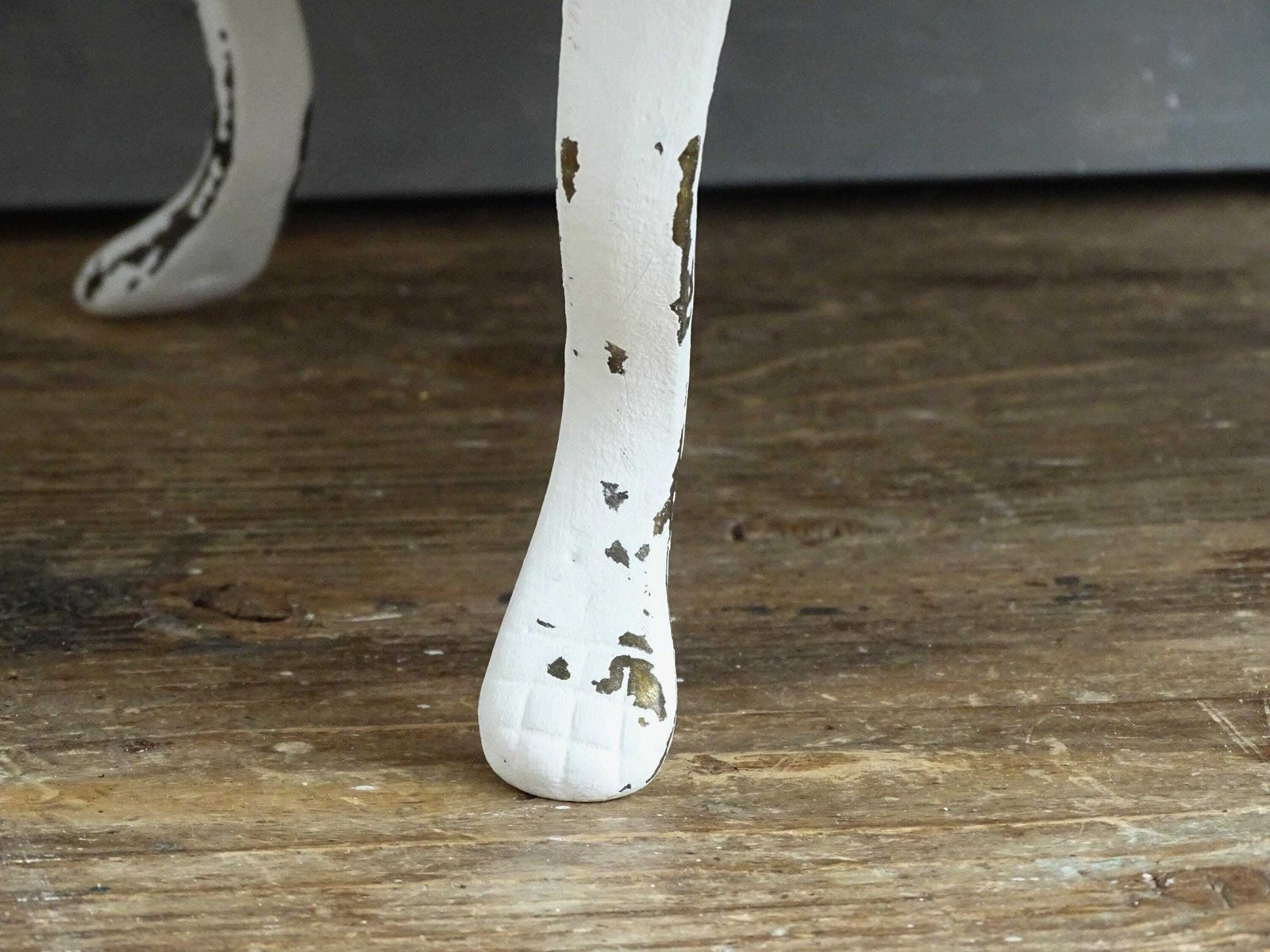 photo for sale Distressed White Metal Pedestal Planter: Vintage Footed Jardiniere