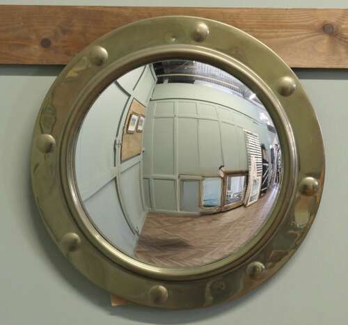 Brass Framed Convex Wall Mirror photo for sale