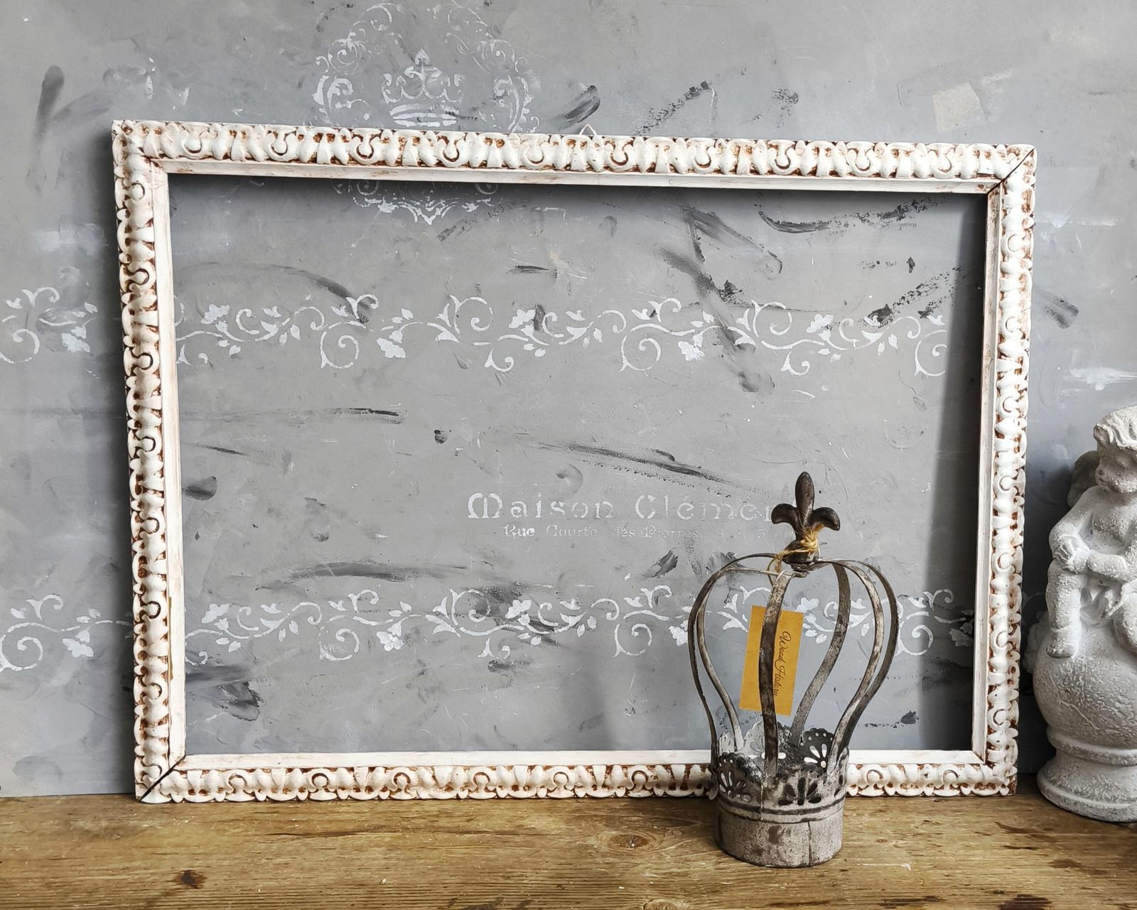 Antique Carved Wood Picture Frame, White Ornate Shabby Chic Gallery Wall Decor photo furniture
