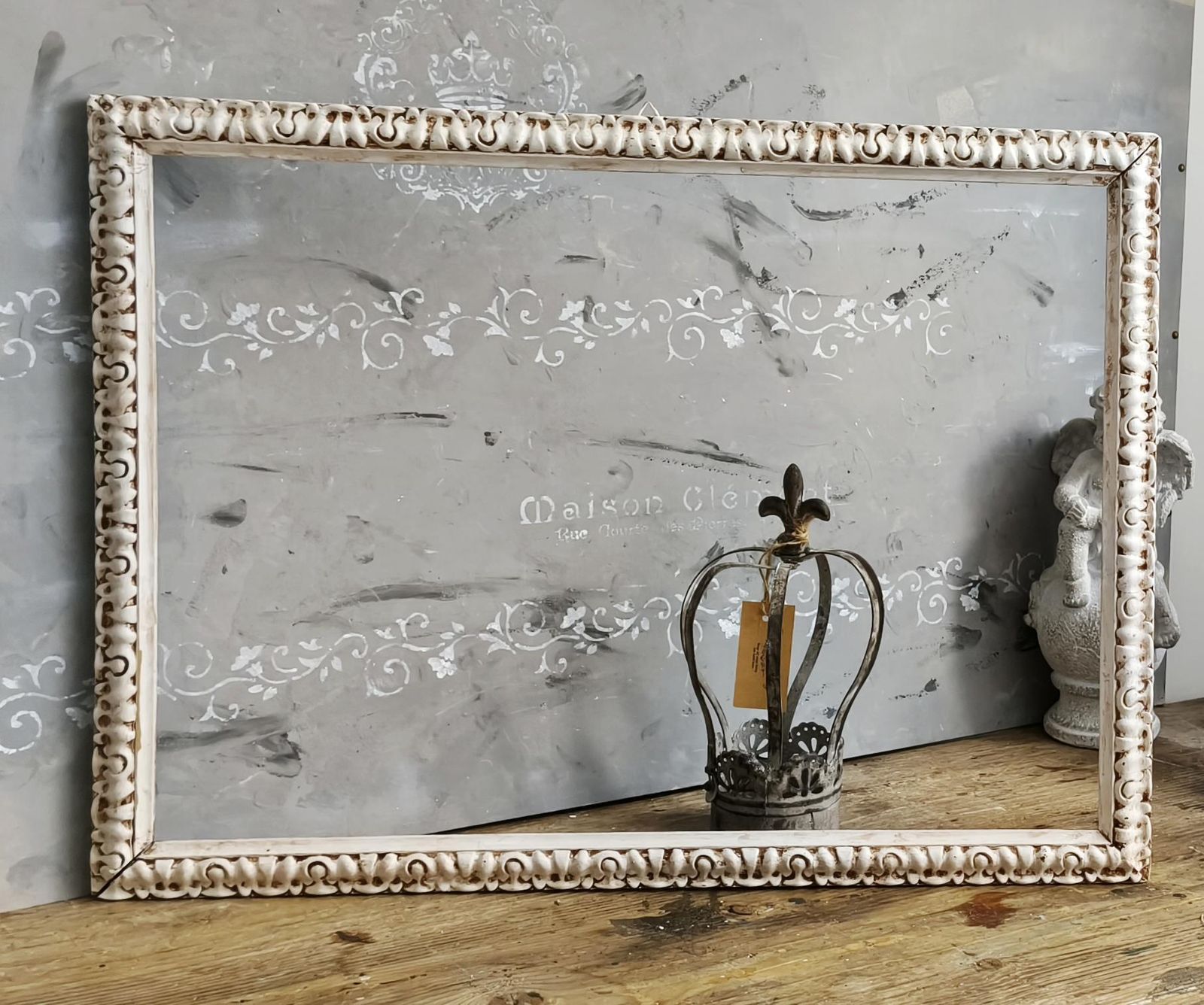 Antique Carved Wood Picture Frame, White Ornate Shabby Chic Gallery Wall Decor photo vintage
