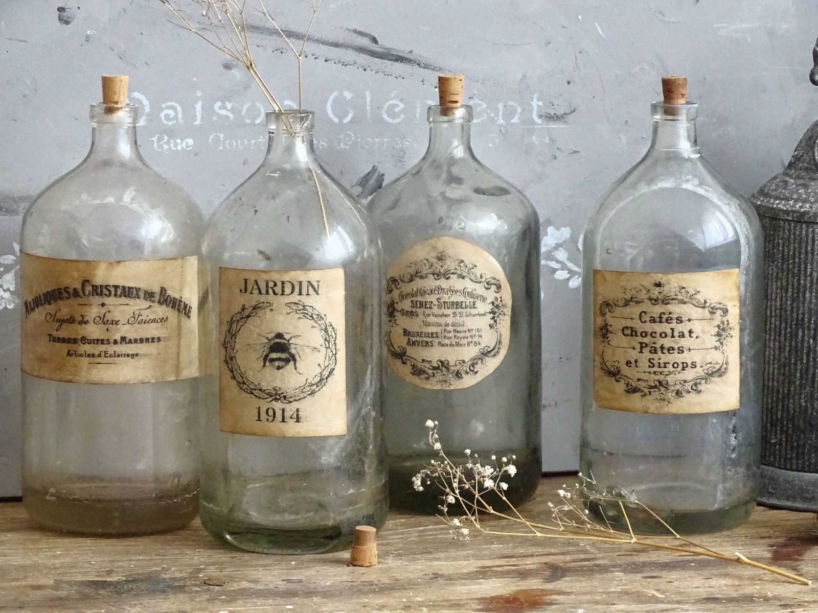 Antique French Apothecary Bottle: Large Clear Glass Jar With Cork Stopper photo Home Decor