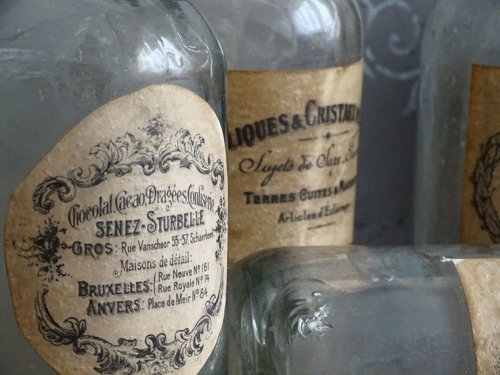 photo for sale Antique French Apothecary Bottle: Large Clear Glass Jar With Cork Stopper