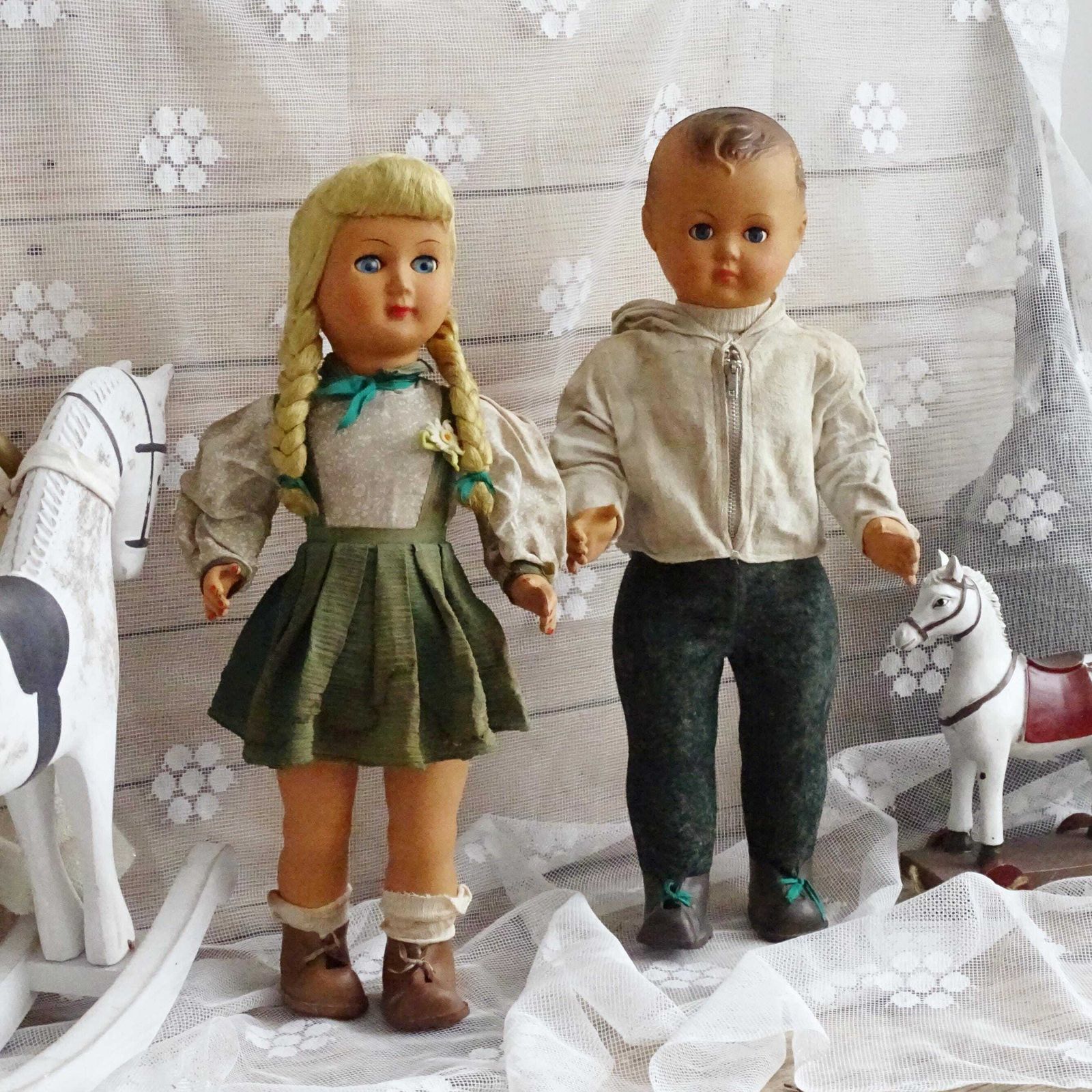 Set Antique French Composition Dolls Girl Boy, Doll Sleeping Eyes, Pair Jointed Dolls, Blonde Long Hair Doll, Vintage Collectible Art Dolls photo 102.0