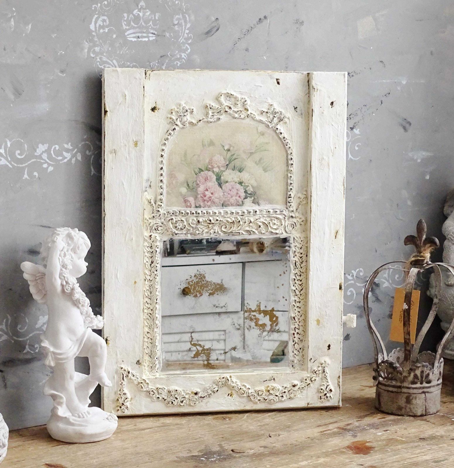 Handcrafted Trumeau Mirror: Shabby Chic French Antique Style photo 175.0