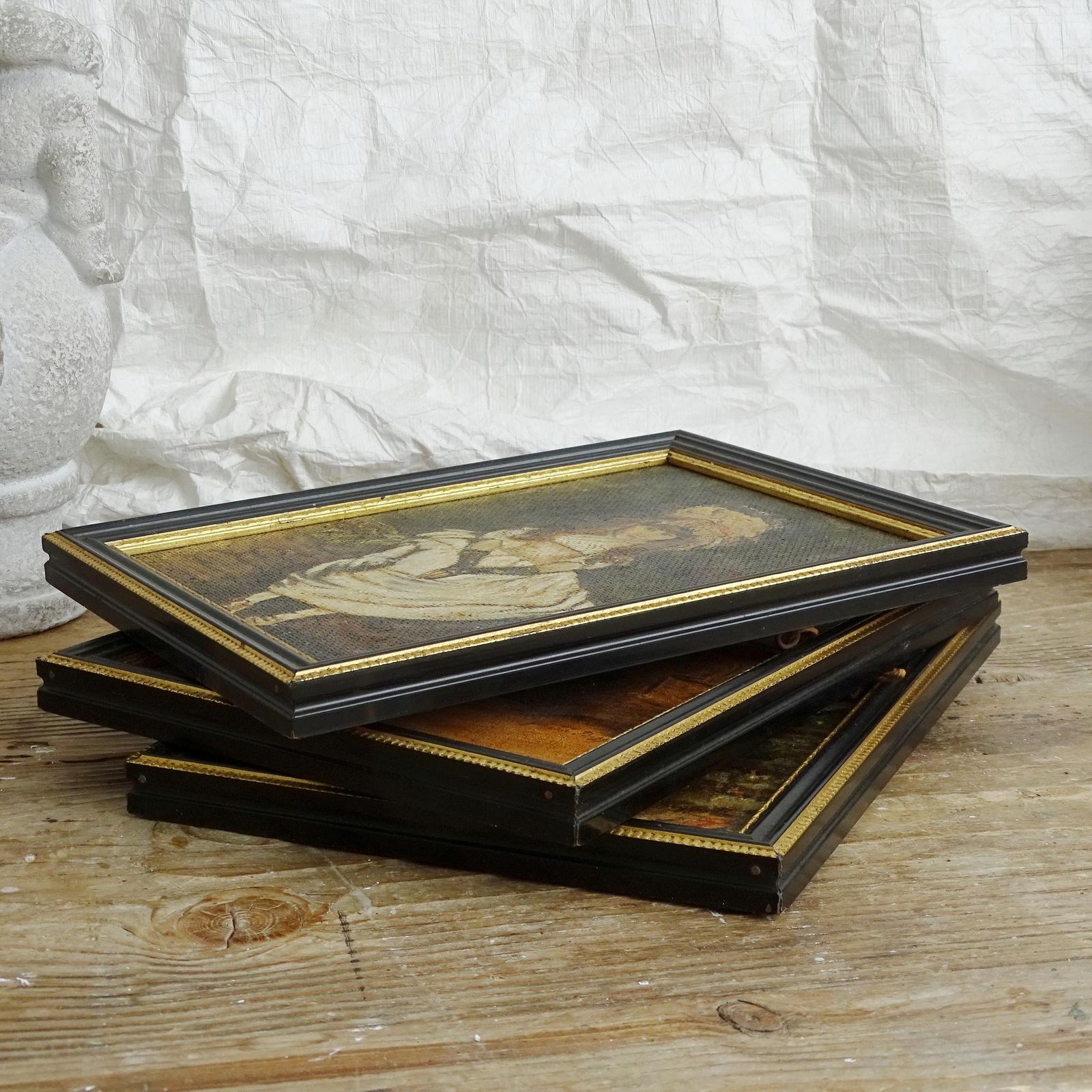 photo for sale Set 3 Original Oil Paintings Joseph Biggs Portrait Triptych: Framed, 18th Century Fashion