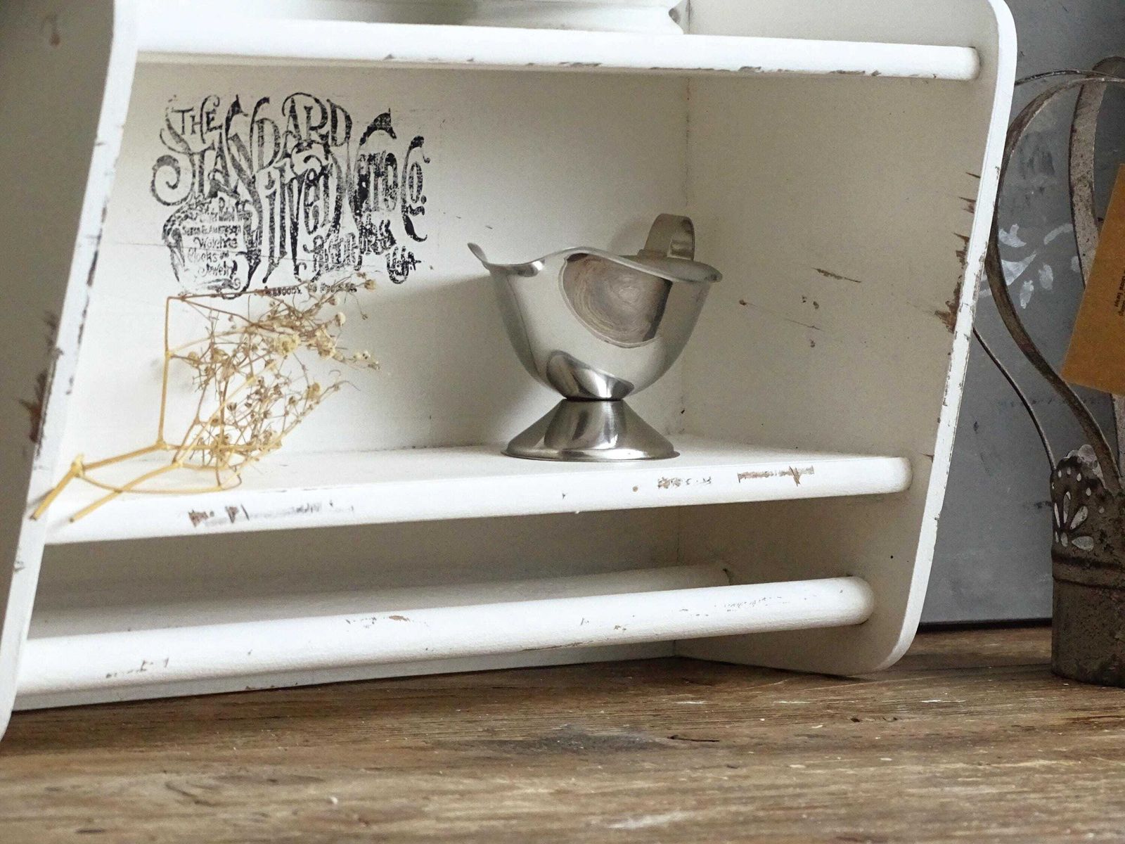 Shabby Chic White Wood Bathroom Shelf With Towel Bar photo Furniture