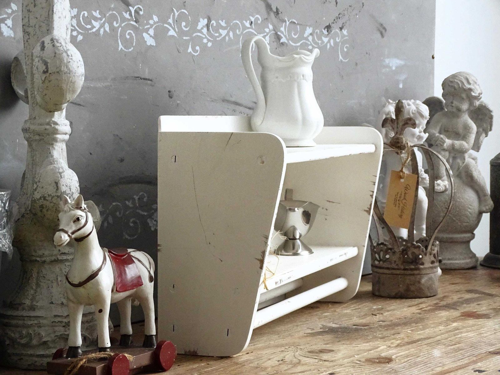 Shabby Chic White Wood Bathroom Shelf With Towel Bar photo 103.0