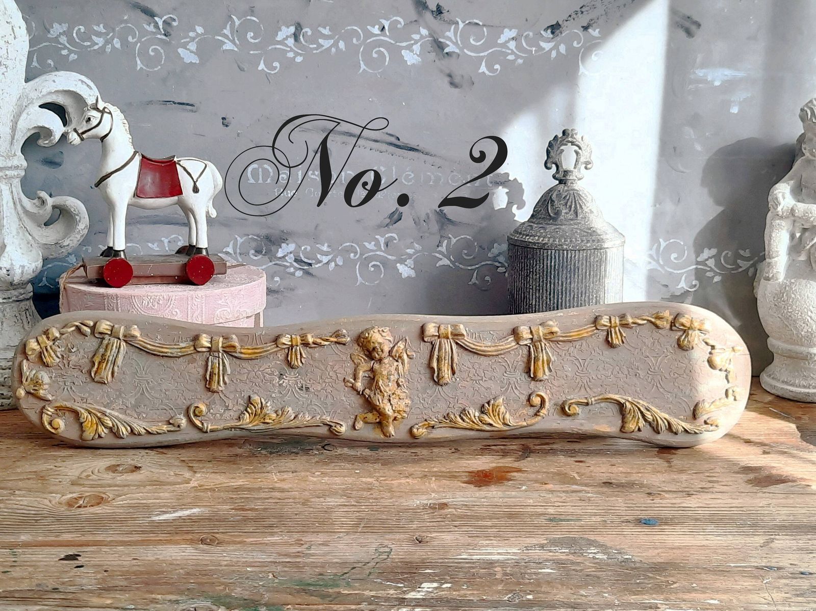 Baroque Cherub Wood Wall Plaque, Angel Panel: French Shabby Chic Decor