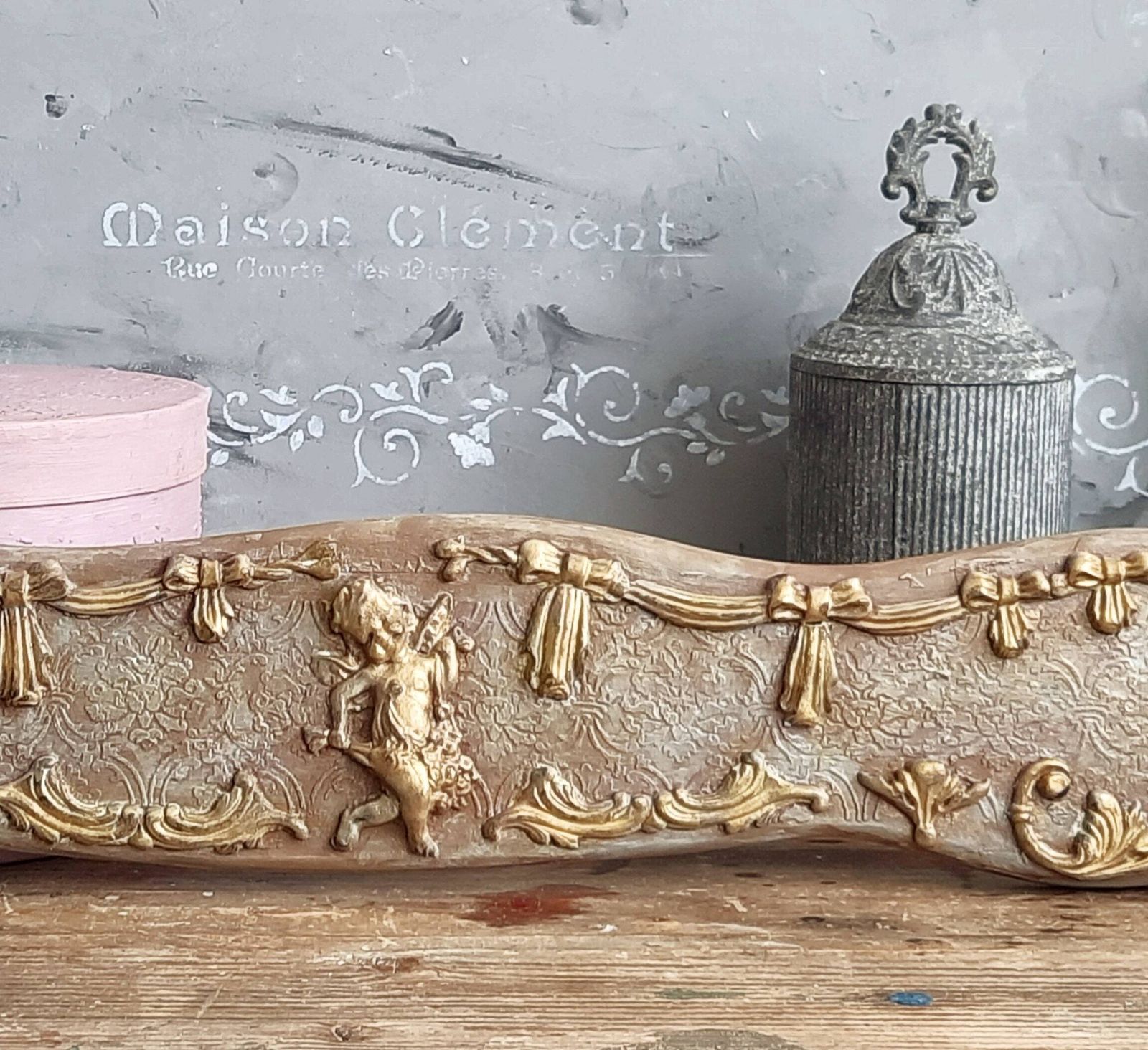 Baroque Cherub Wood Wall Plaque, Angel Panel: French Shabby Chic Decor photo for sale