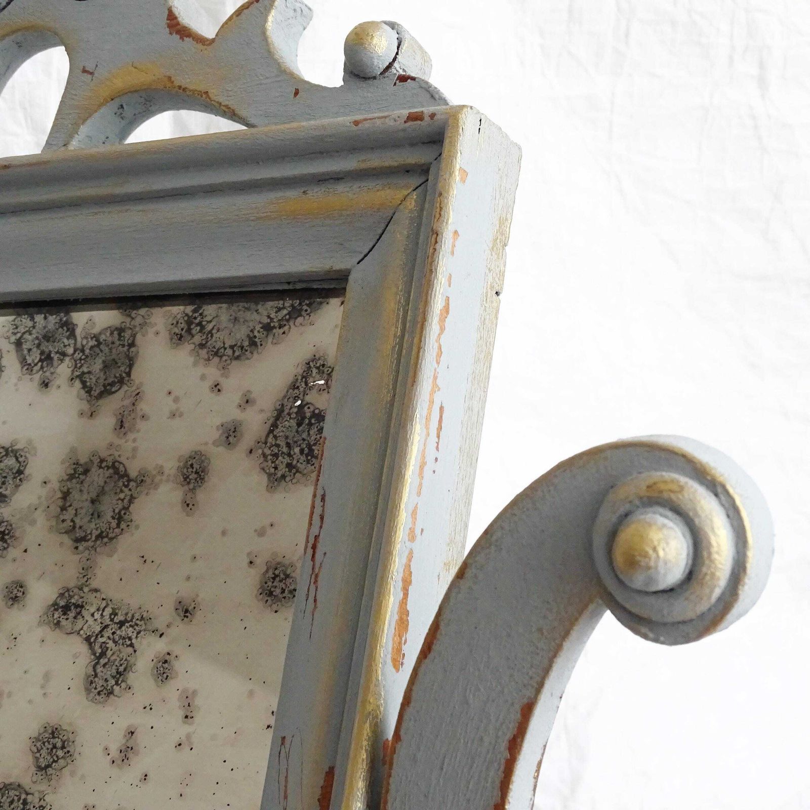 photo for sale Antique French Vanity Mirror: Blue Shabby Chic Swivel Dresser Mirror