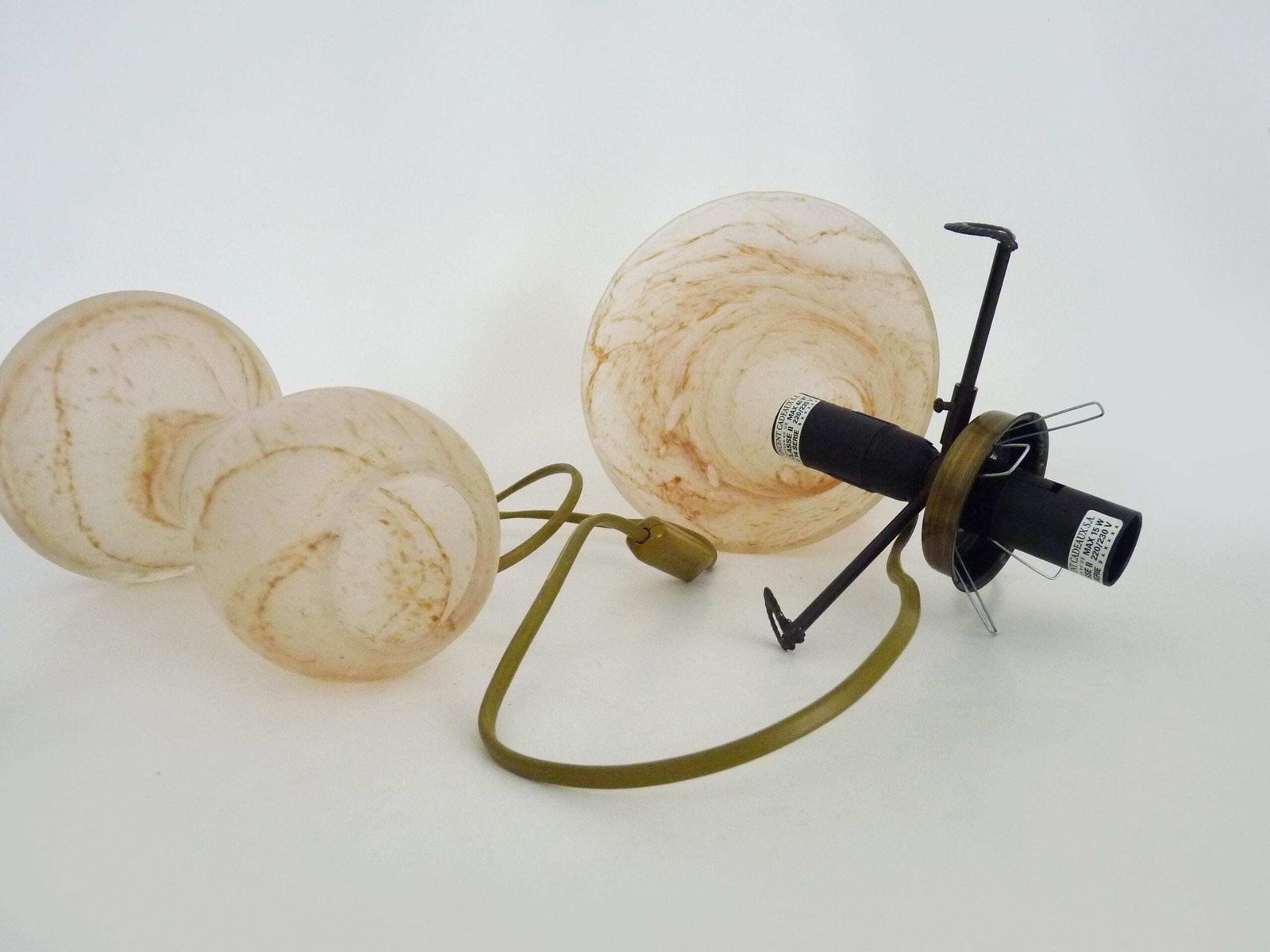 photo for sale Two Light Mushroom Lamp In Transparent Glass Paste With Orange Speckles, Art Deco Style, Gallé, La Rochère