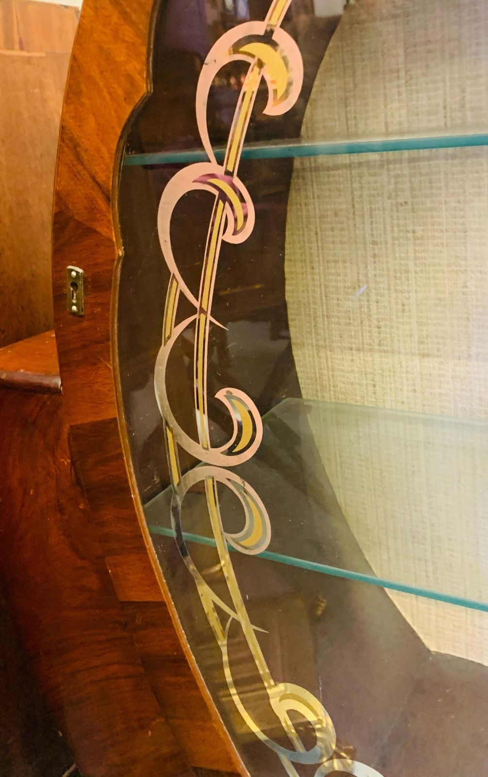 1930s Art Deco Cocktail Cabinet Curved Walnut Bar With Etched Glass photo 1150.0