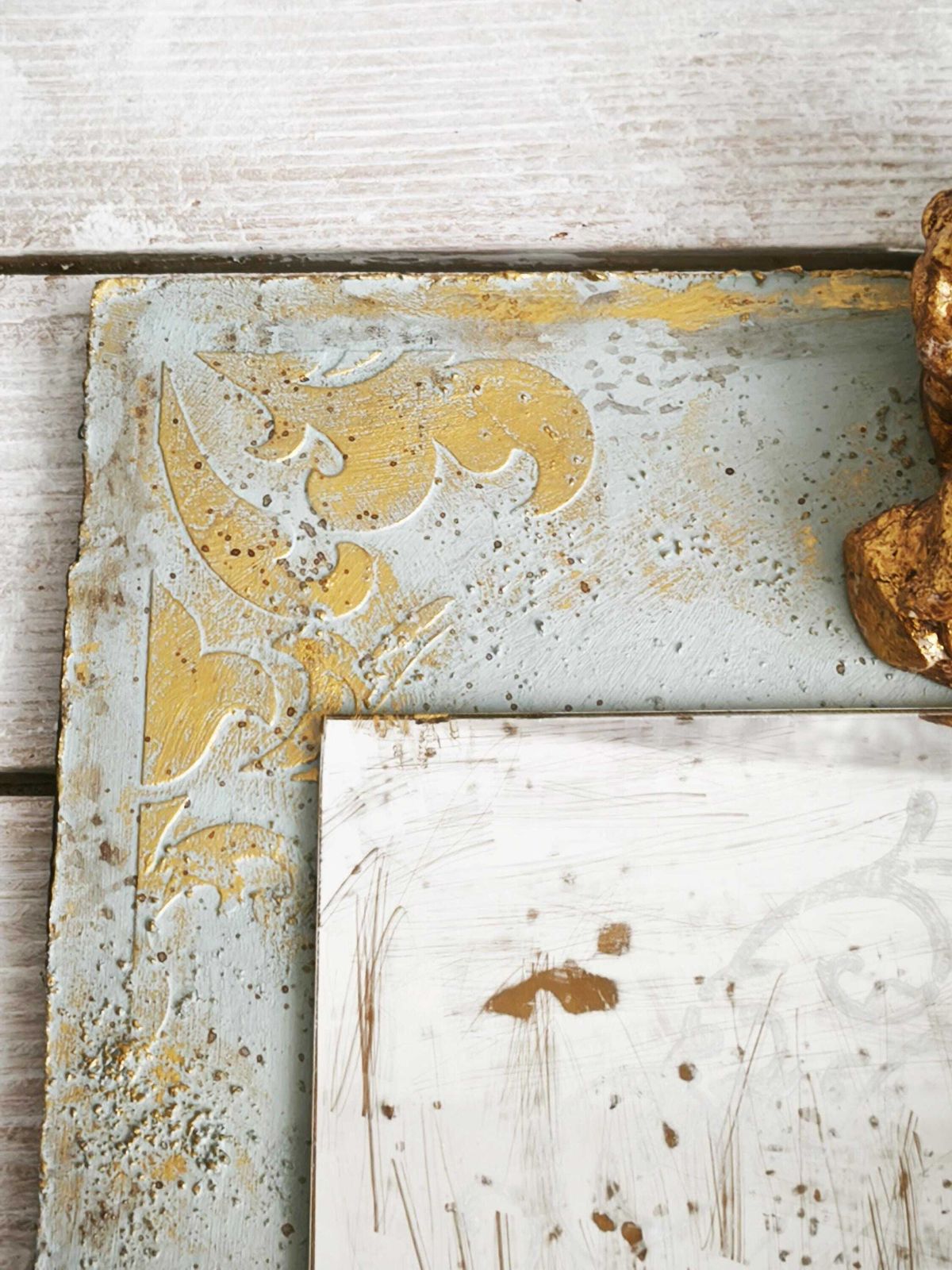 Aged French Trumeau Mirror: Cherub, Blue Gold, Shabby Chic photo furniture