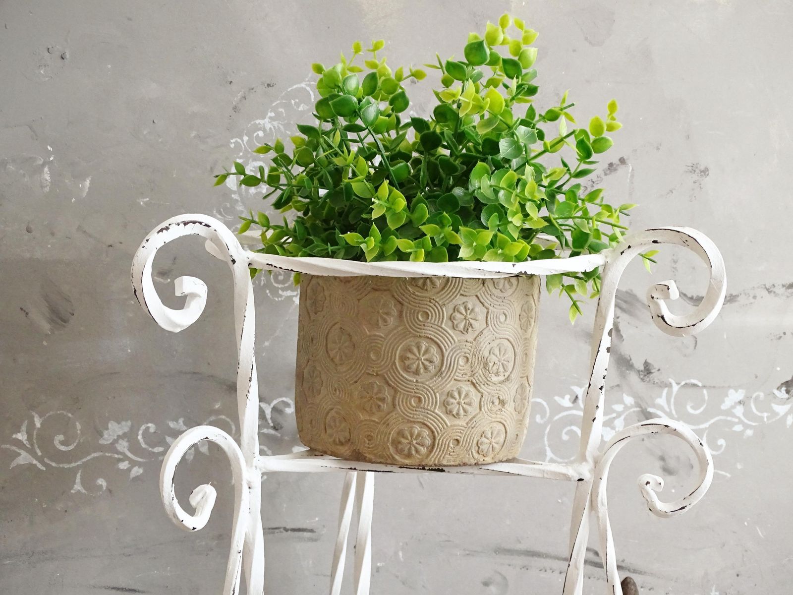 Hand Wrought Iron Plant Stand: Shabby Chic Metal Basket Planter photo furniture