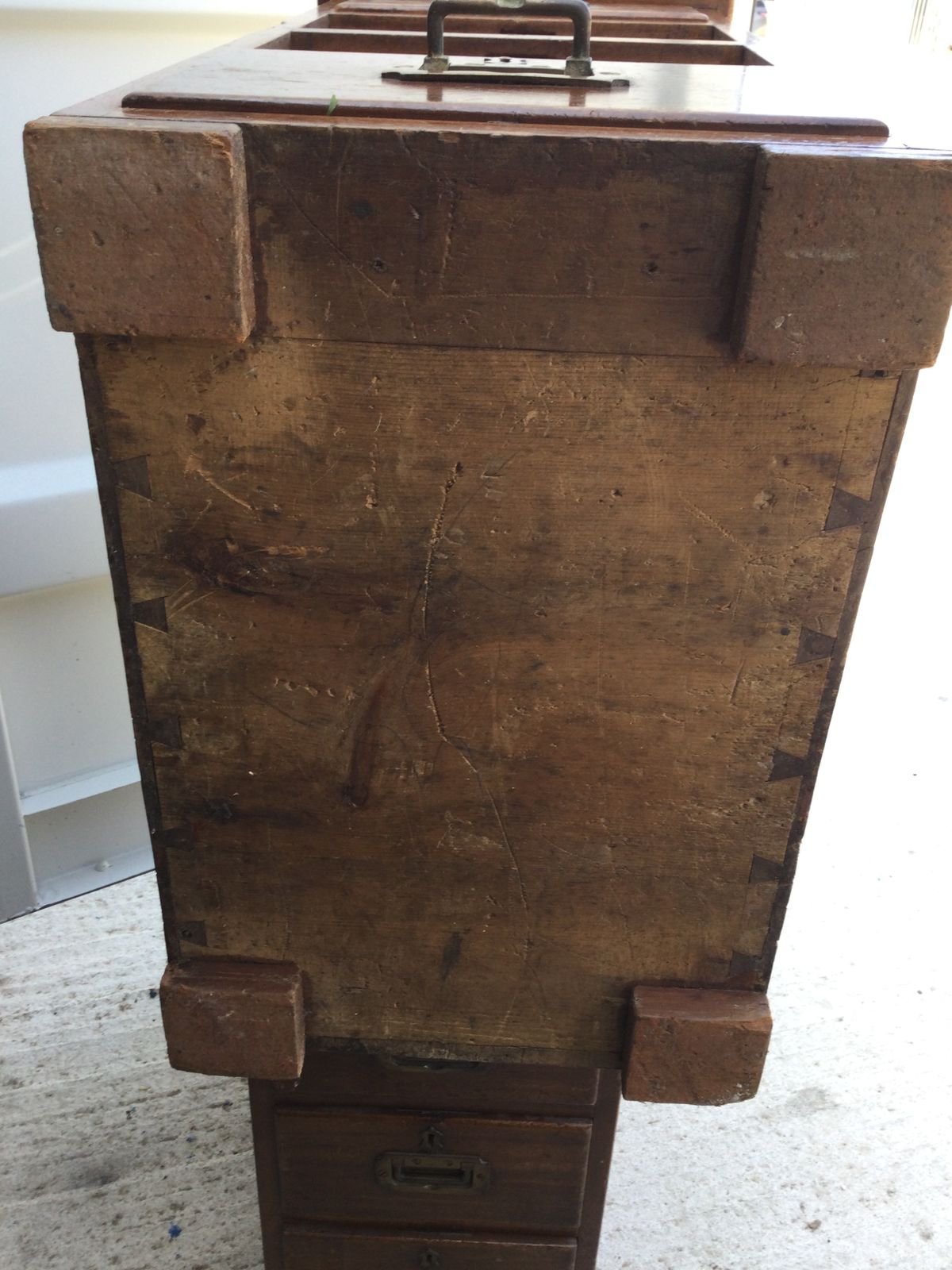 Matching Pair Of Antique Mahogany Filing Drawers With Brass Handle– Perfect For Stylish Home Office, Retail, Or Studio Display." photo vinterior