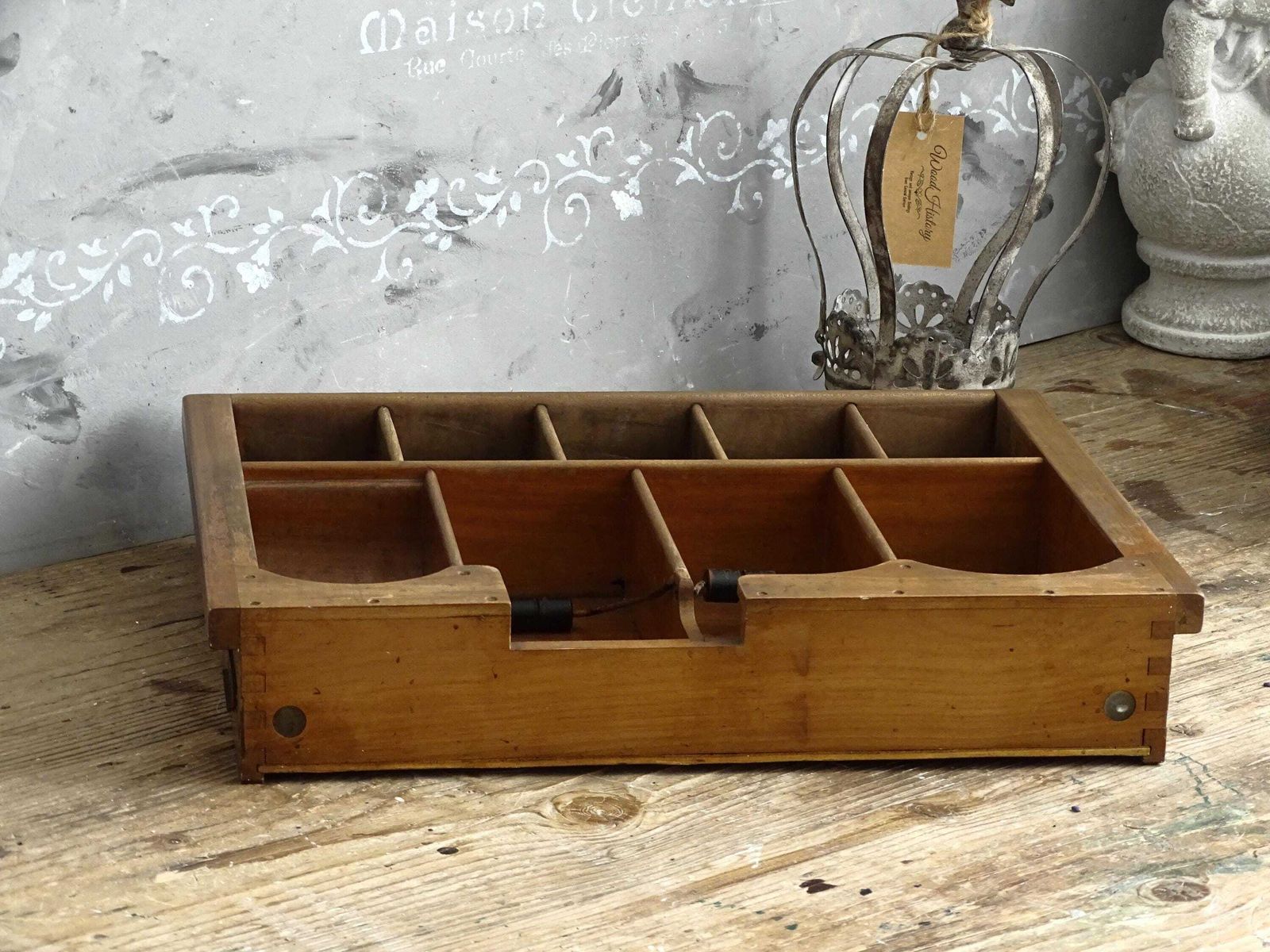 Antique French Wood Cash Register Drawer: Coin Tray Organizer photo vintage