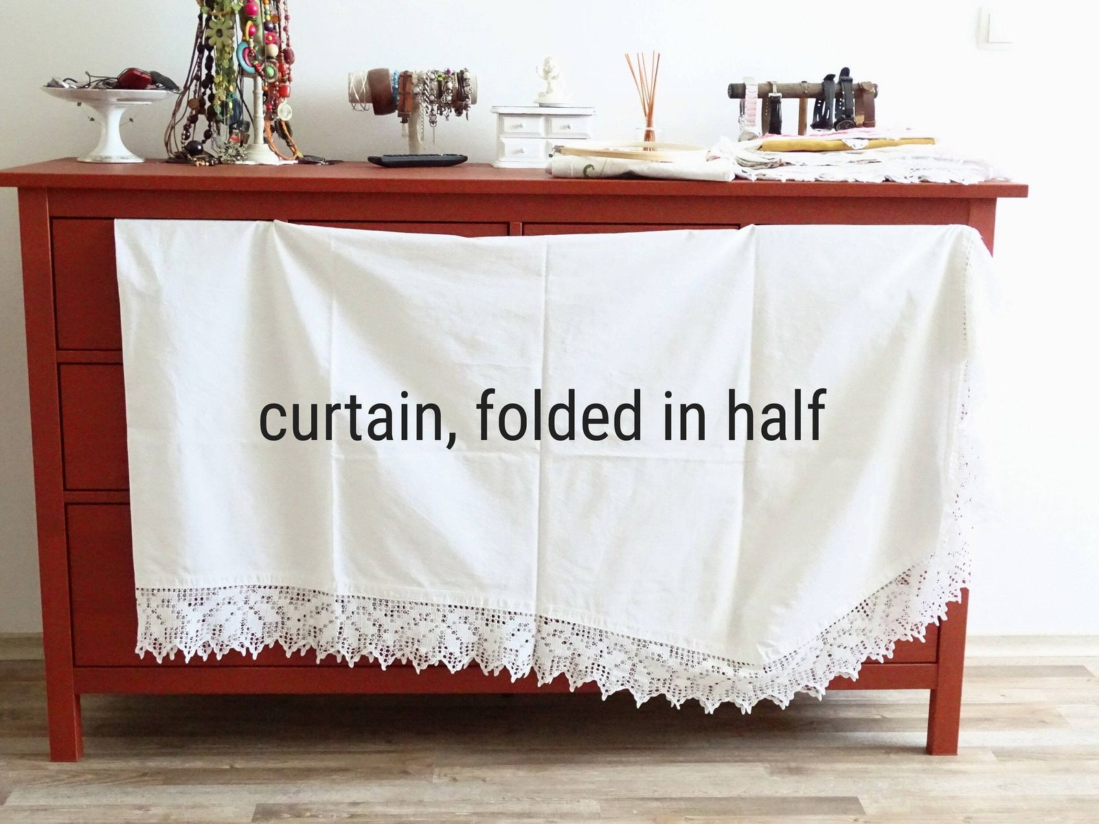 Antique Lace Cafe Curtain: Hand Crochet Trim, French Style Valance photo 87.0
