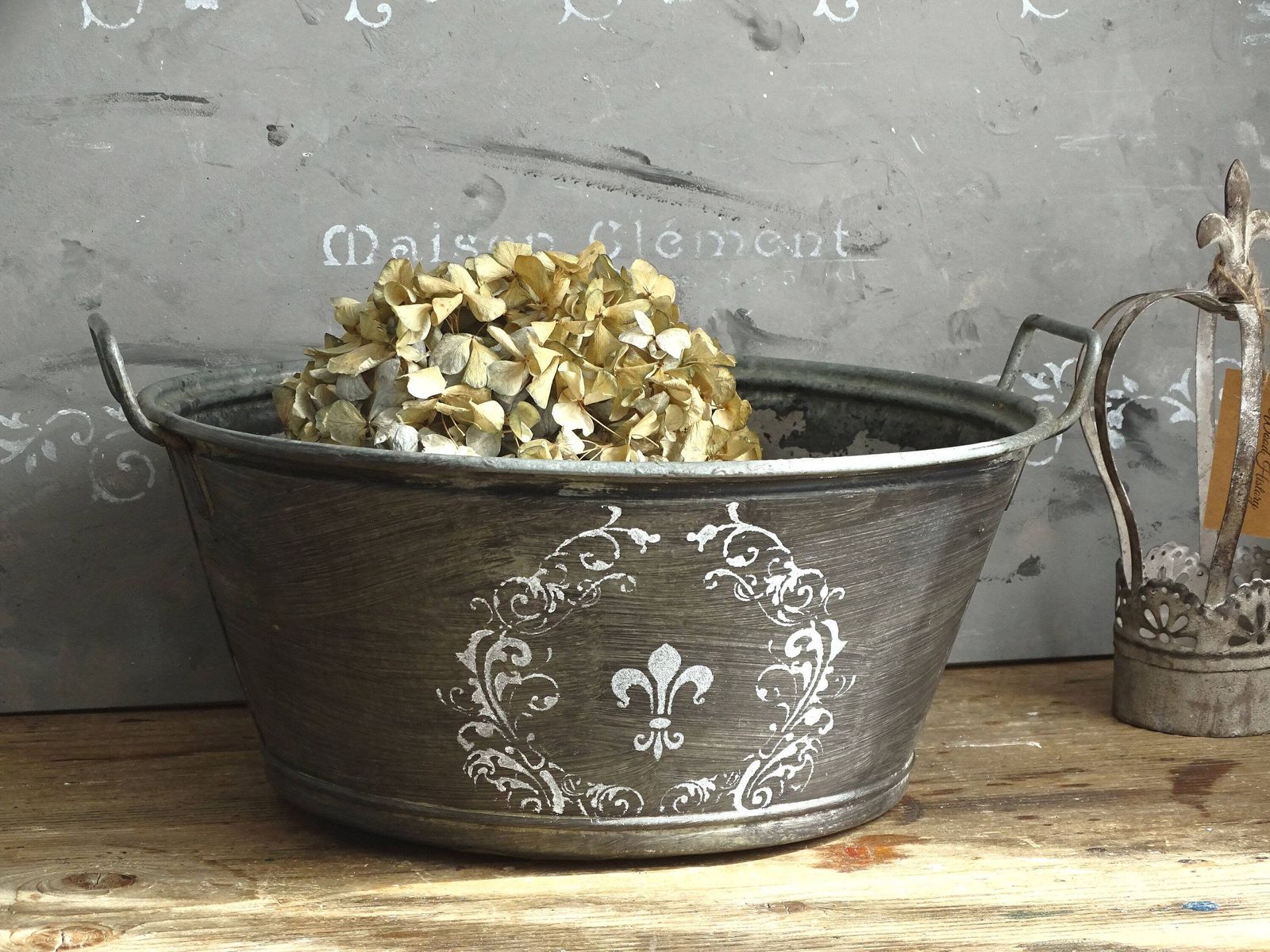 Vintage French Galvanized Zinc Bucket: Large Farmhouse Planter photo 65.0