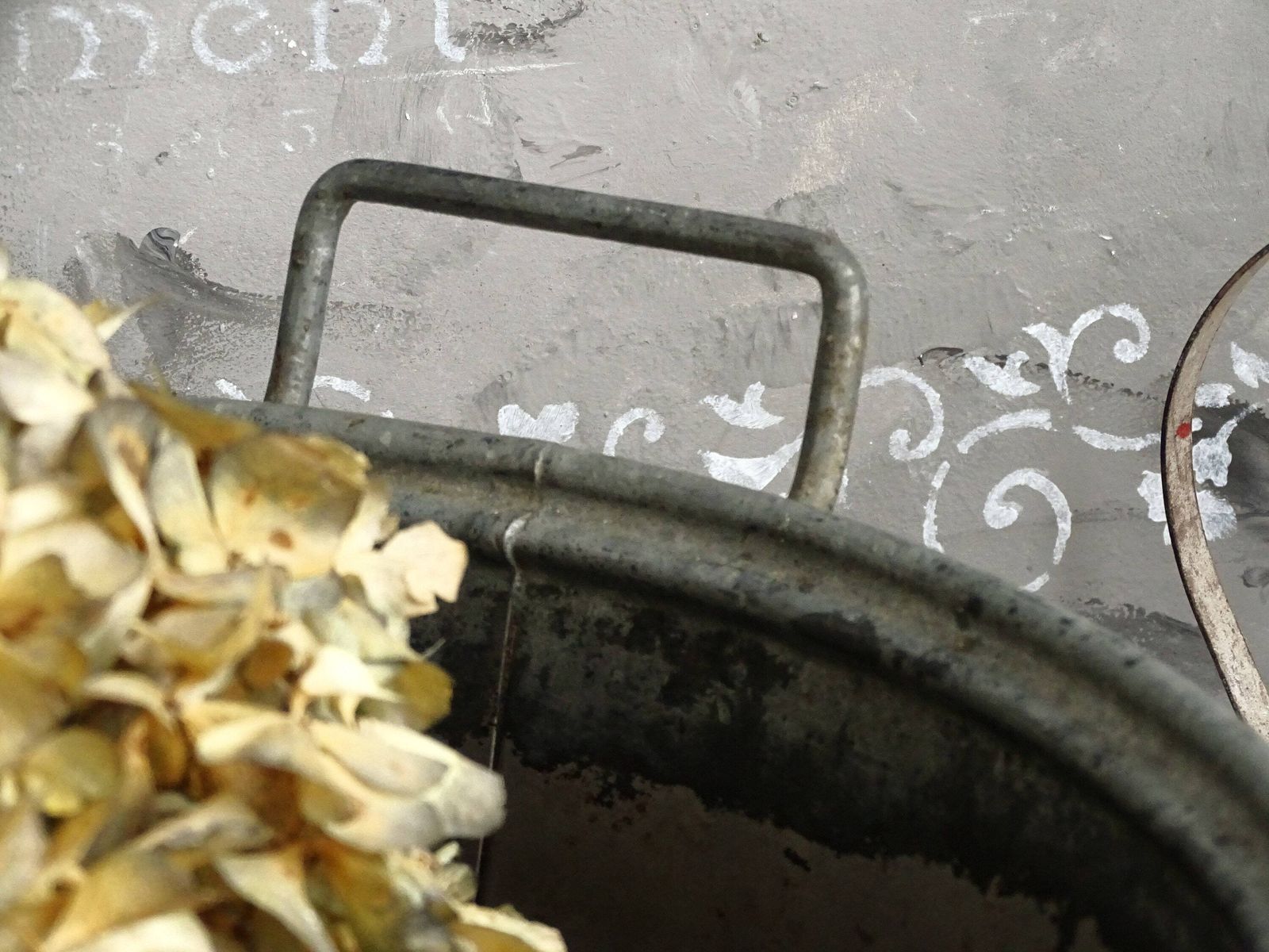 photo furniture Vintage French Galvanized Zinc Bucket: Large Farmhouse Planter