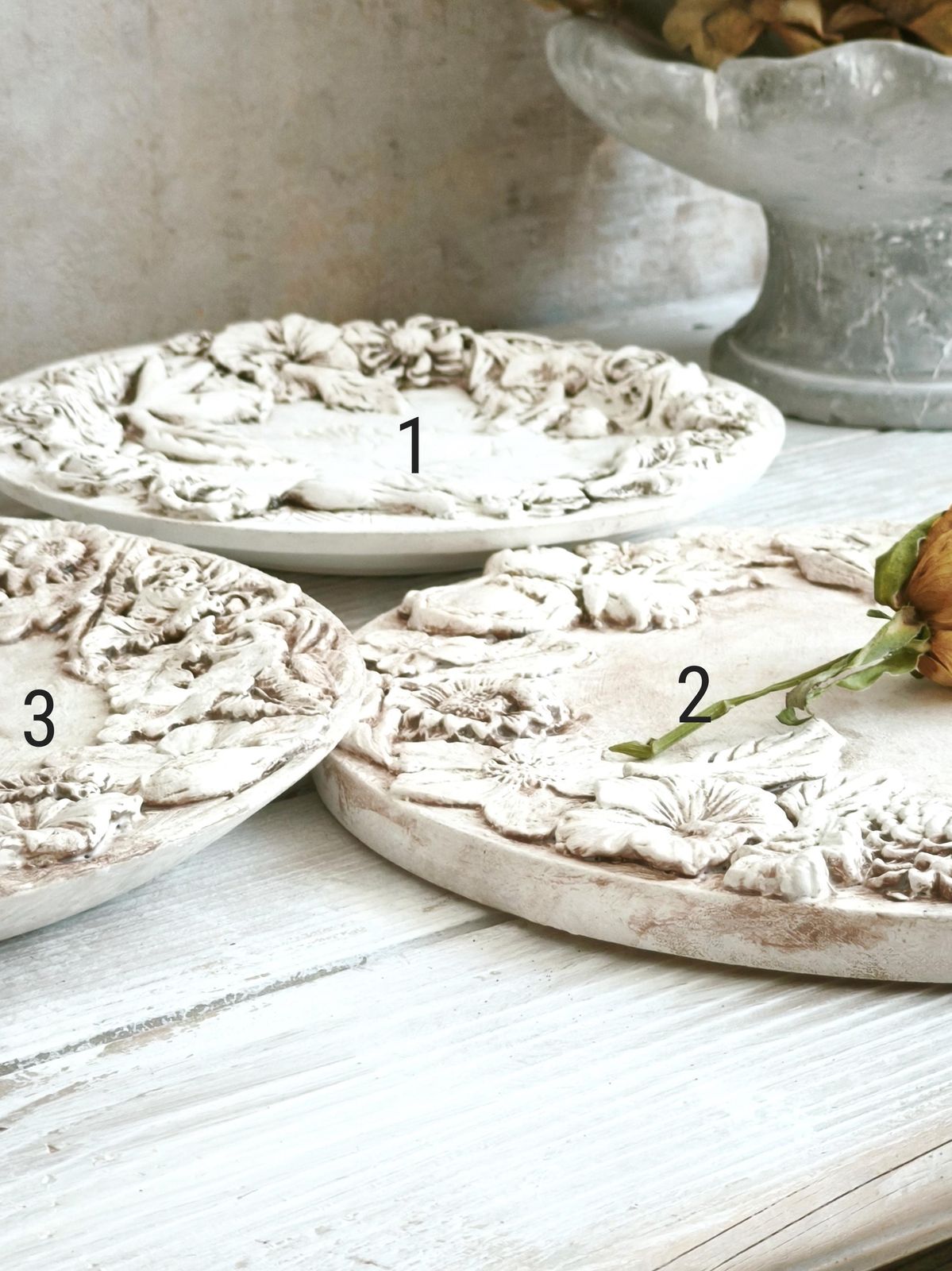 Shabby Chic Floral Wall Plaque: Aged Wood, Textured White Flowers photo buy