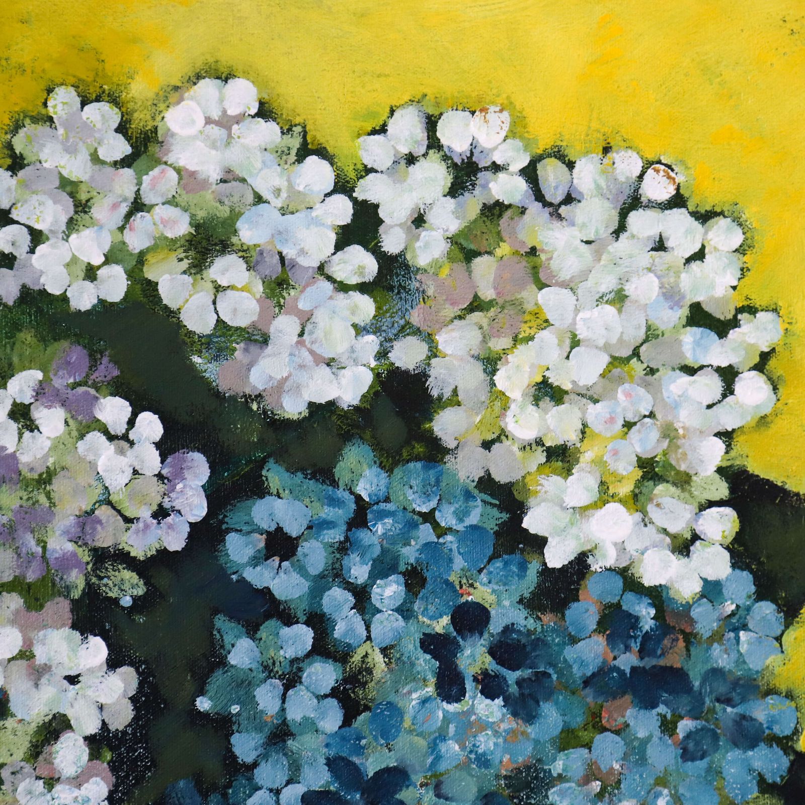 French 1976 Hydrangea Still Life Oil Painting – Contemporary Floral Elegance photo vinterior