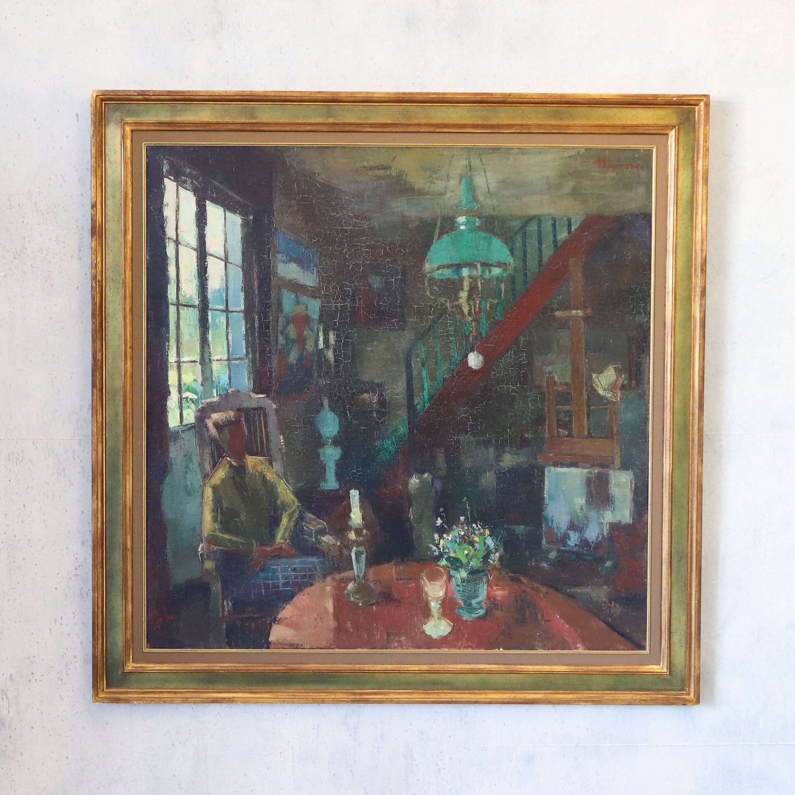 Trudy In The House Of The Red Cloister | Désiré Haine Belgian Oil Masterpiece (120x120cm) photo for sale