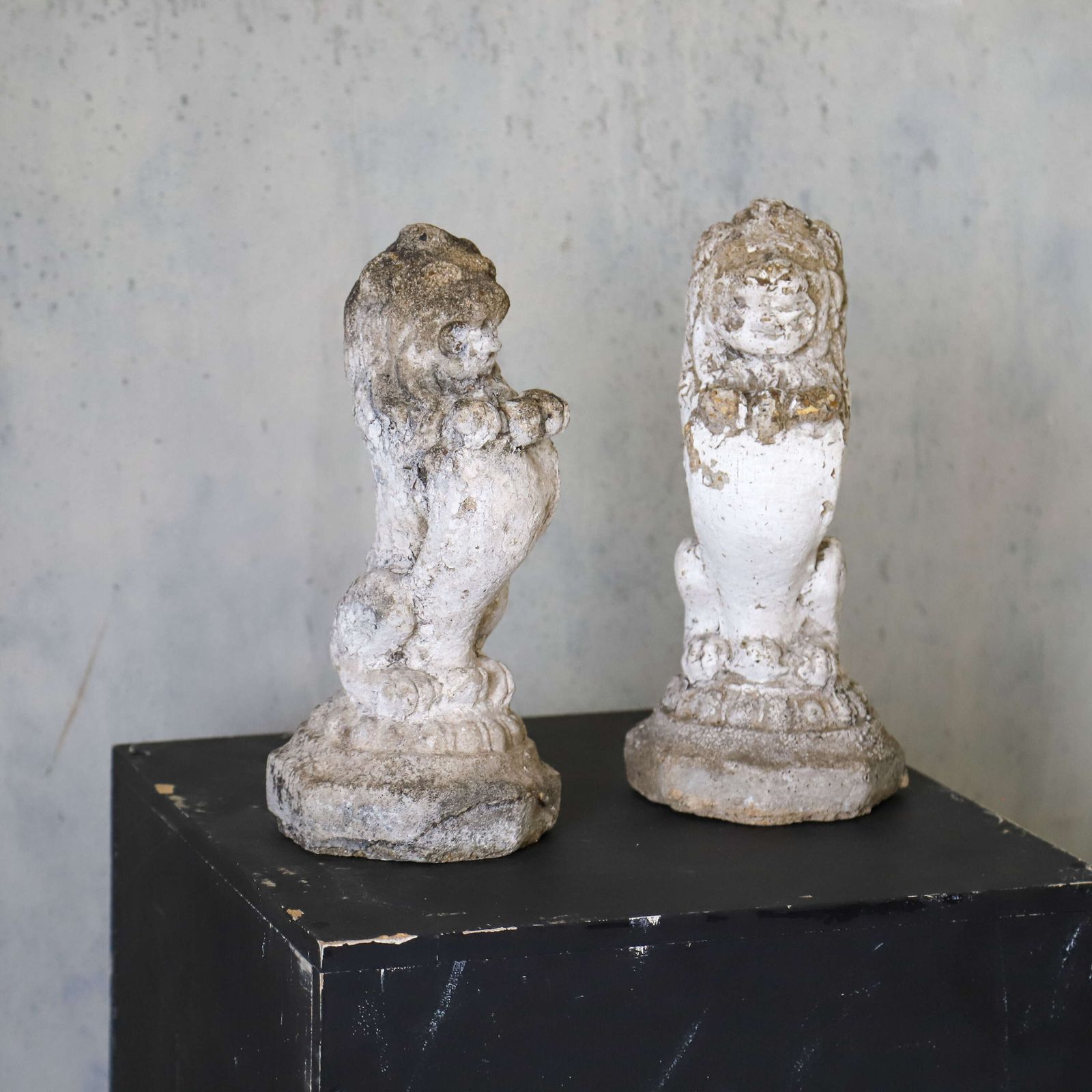 Pair Of English Mid‑Century Stone Garden Lions Standing Guard In A Regal Pose photo for sale
