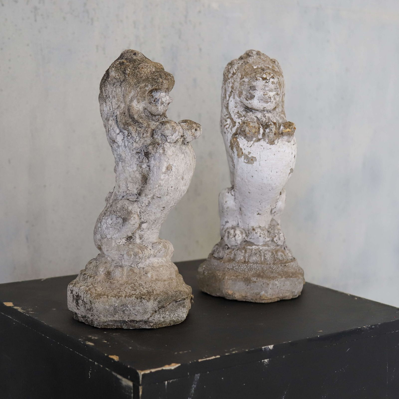 Pair Of English Mid‑Century Stone Garden Lions Standing Guard In A Regal Pose photo buy