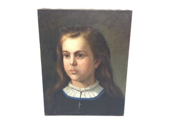Oil On Canvas Portrait Of A Young Girl Beginning XX Century photo furniture