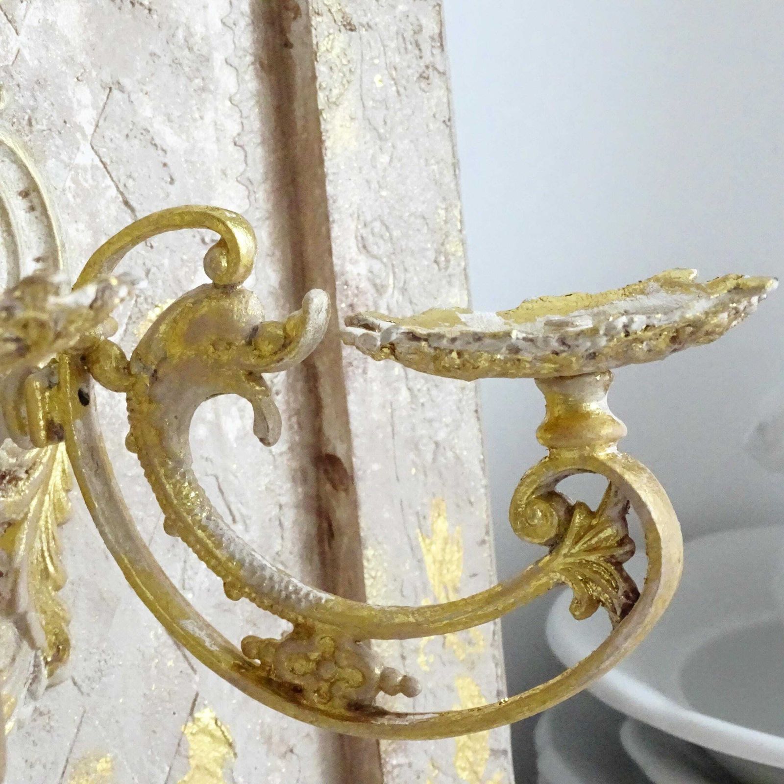 Gilded French Candle Sconce: Shabby Chic Wrought Iron Wall Decor photo 175.0