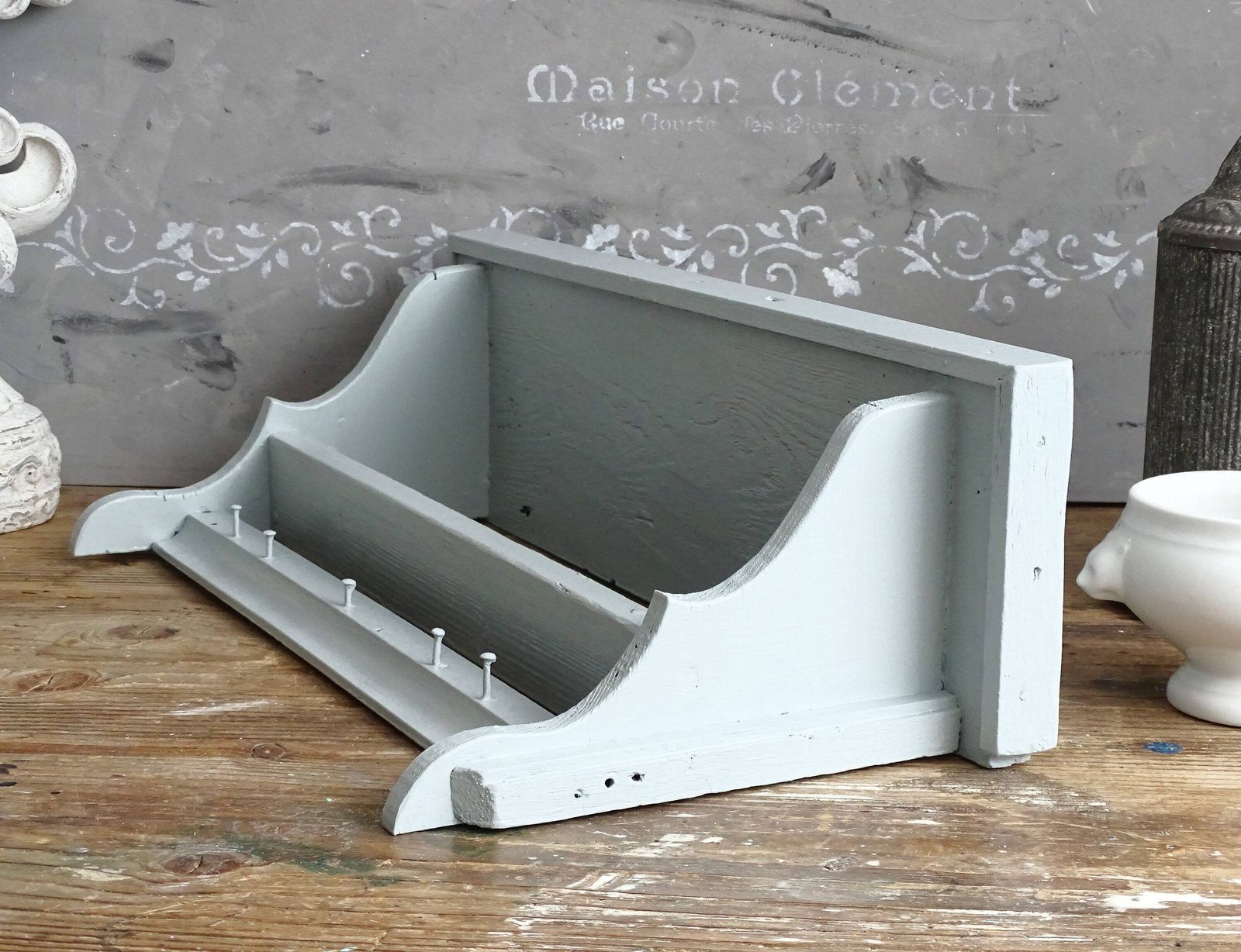 Blue 2 Tier Corbel Shelf: Shabby Chic Wood Wall Spice Rack photo 109.0