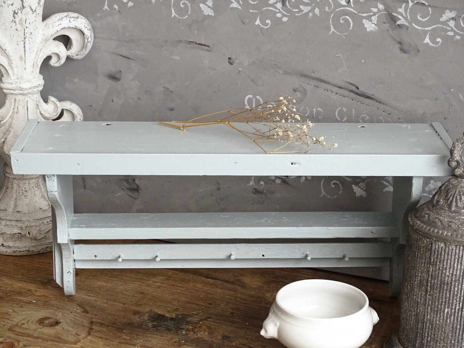 photo furniture Blue 2 Tier Corbel Shelf: Shabby Chic Wood Wall Spice Rack