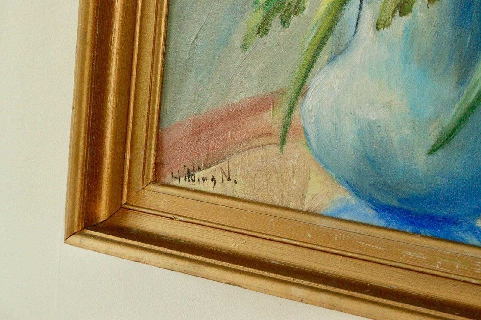 Original Swedish Vintage Oil On Canvas – “Still Life Flowers” By Hilding N – Signed  59 X 49 Cm (23.2" X 19.3") photo vinterior