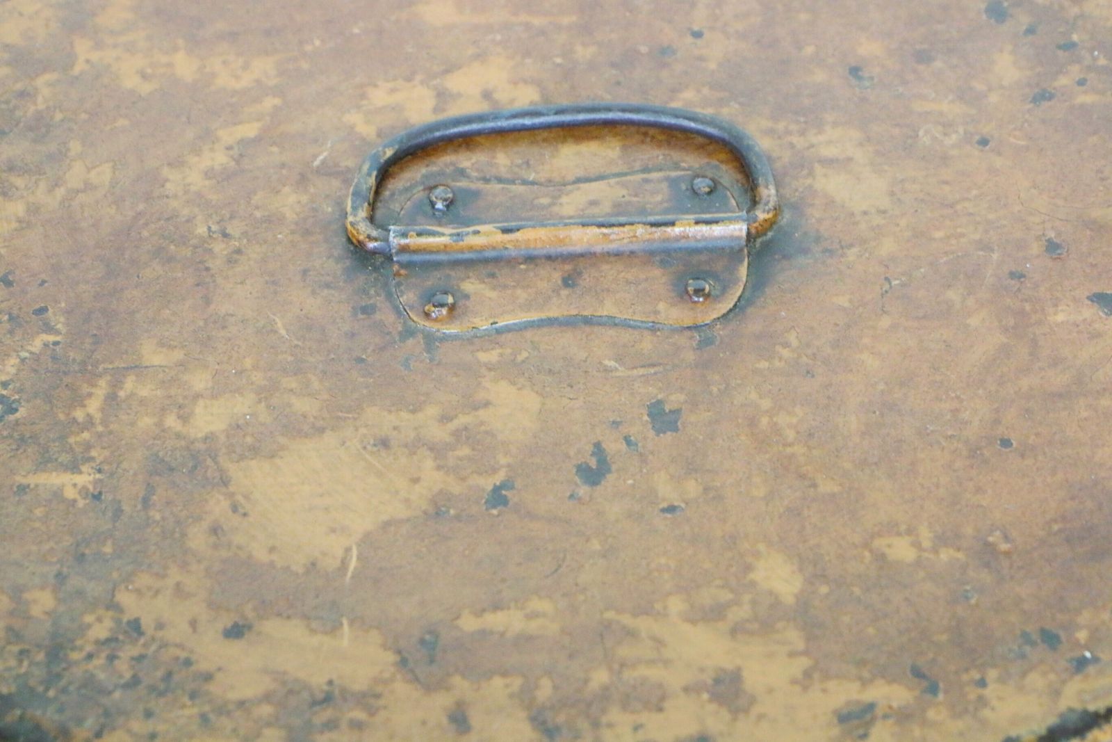Antique Metal Hat Box Toleware Tin Lovely Patina + Hasp Very Decorative photo furniture