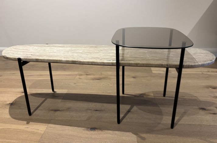 Made.Com Tiziana Nesting Coffee Table, Caramel Marble & Amber Glass
