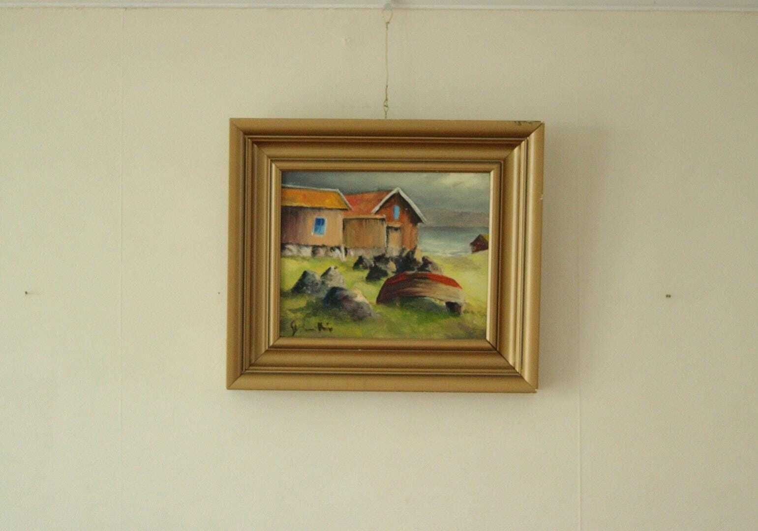 Original Vintage Swedish Oil On Canvas – House By The Water – Owe Svedin – Signed & Framed | 36 X 31 Cm (Approx. 14.2 X 12.2 Inches)