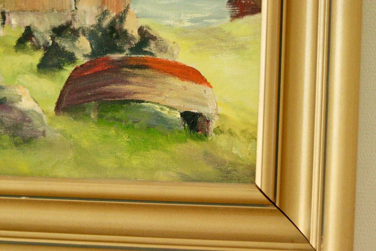 Original Vintage Swedish Oil On Canvas – House By The Water – Owe Svedin – Signed & Framed | 36 X 31 Cm (Approx. 14.2 X 12.2 Inches) photo buy