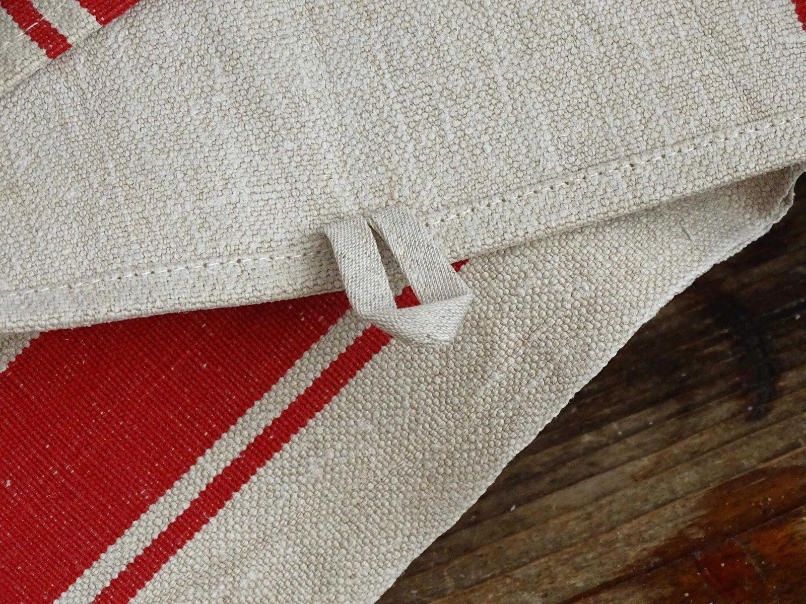 Set Of 2 Antique French Linen Tea Towels: Red Stripes, Unused 1900s Torchon photo vintage