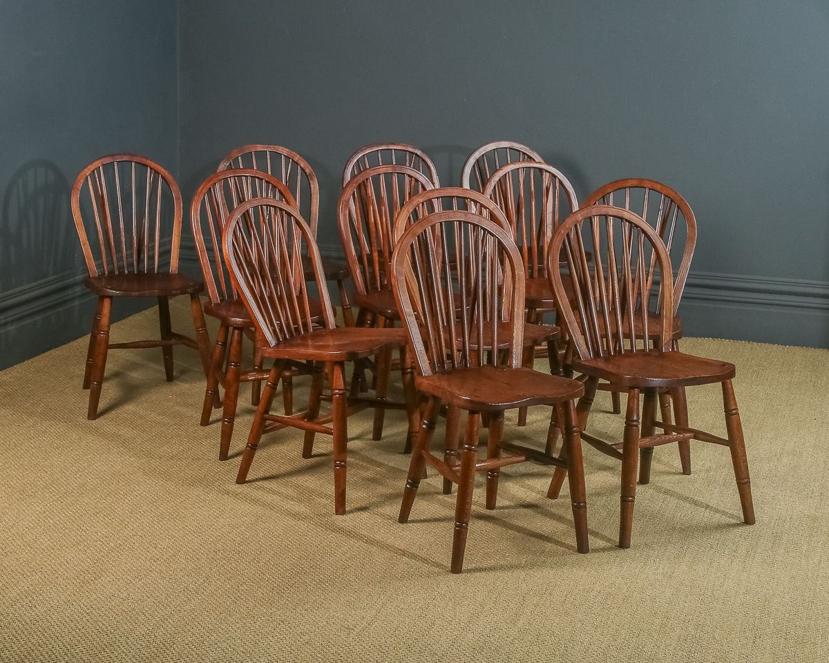 Set Of 12 Twelve Victorian Ash & Elm Windsor Stick & Hoop Back Kitchen Chairs (Circa 1890   1930) photo Furniture